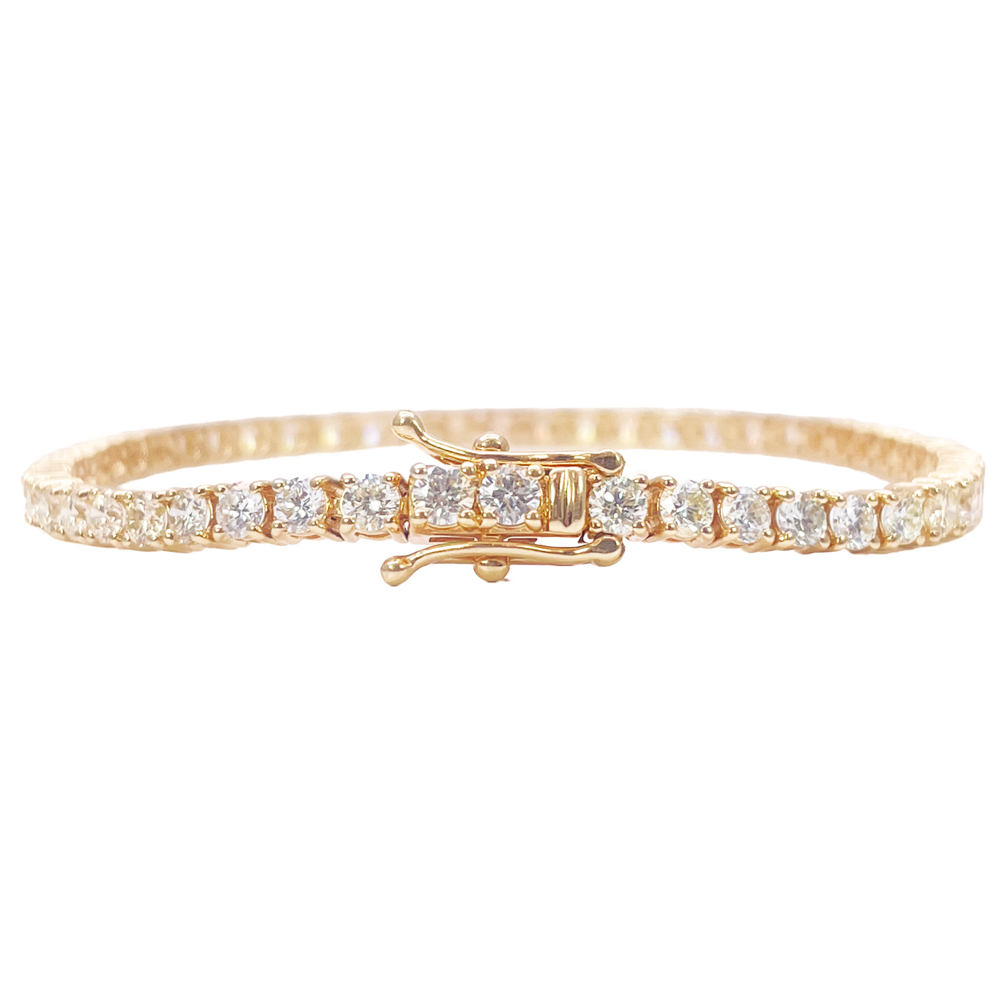 14ct Yellow Gold Natural Diamond Tennis Bracelet 4-claw 5.59cts 7 Inches 3.4mm Width