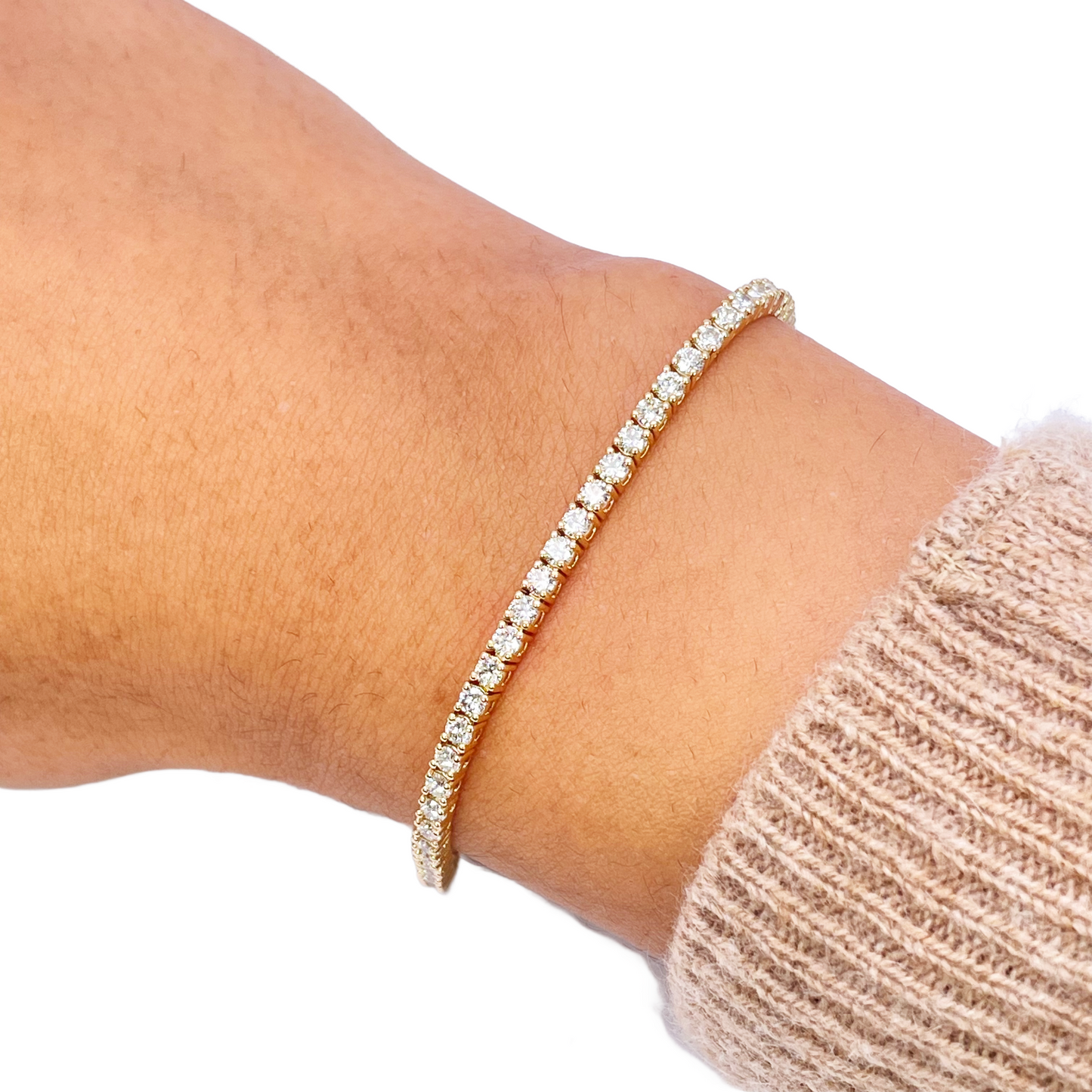14ct Yellow Gold Natural Diamond Tennis Bracelet 4-claw 3.12cts 7'' Inches 2.5mm