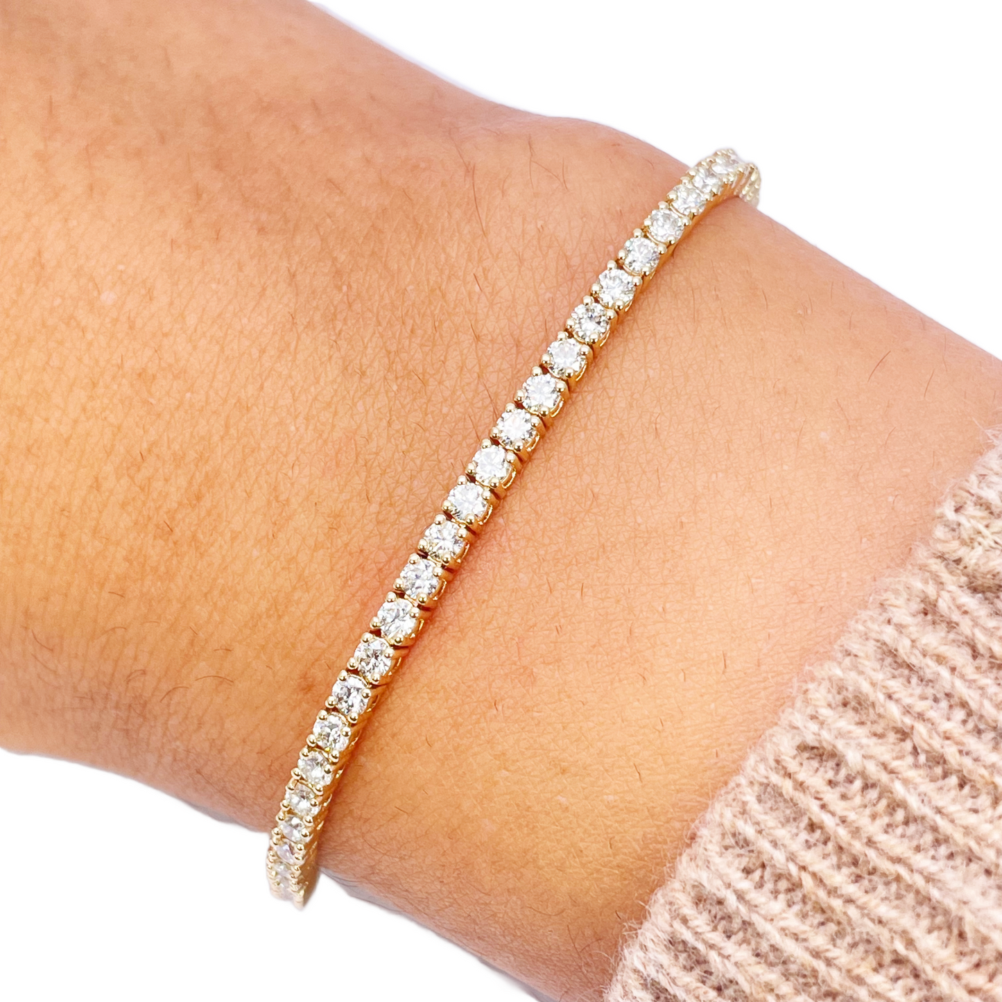 14ct Yellow Gold Natural Diamond Tennis Bracelet 4-claw 3.12cts 7'' Inches 2.5mm
