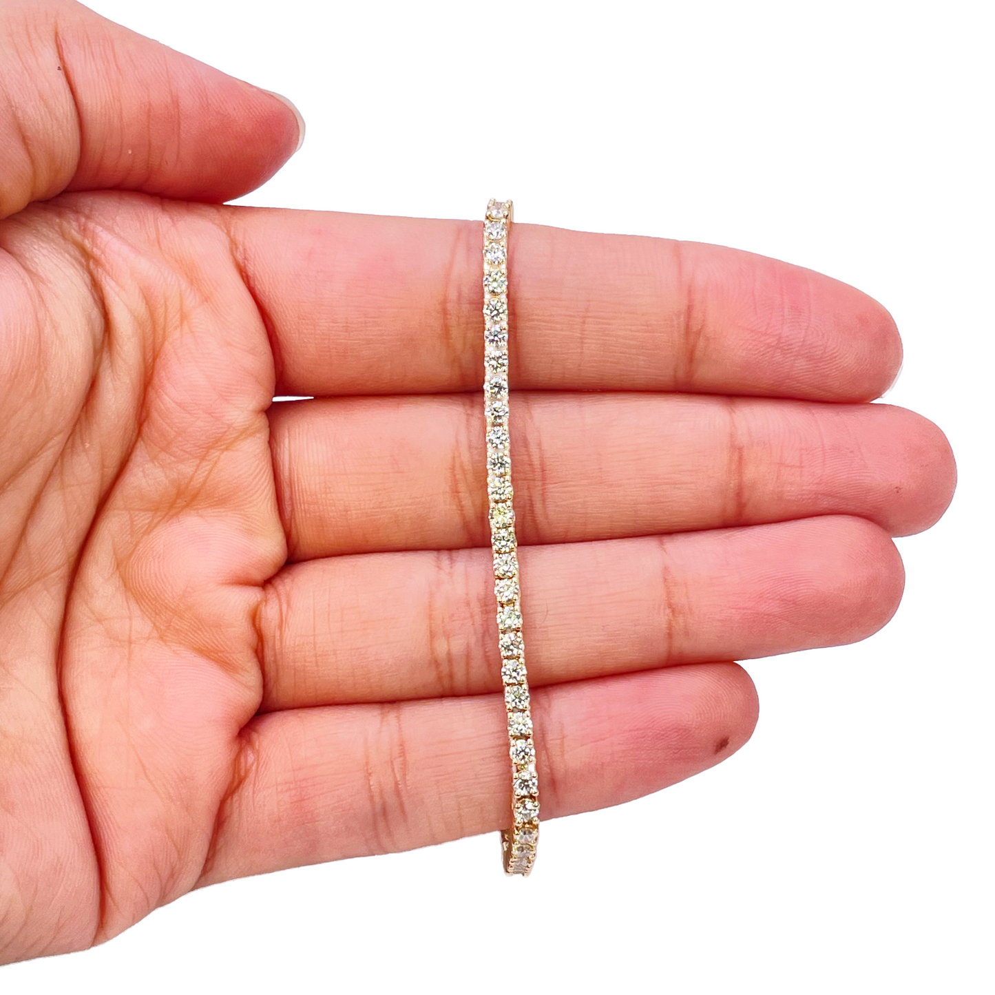 14ct Yellow Gold Natural Diamond Tennis Bracelet 4-claw 3.12cts 7'' Inches 2.5mm