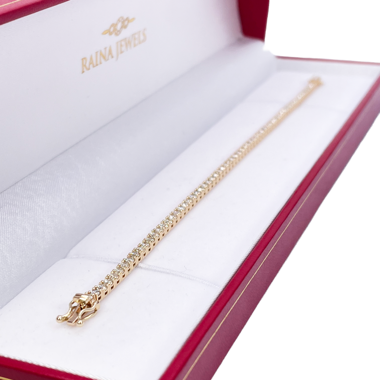 14ct Yellow Gold Natural Diamond Tennis Bracelet 4-claw 3.12cts 7'' Inches 2.5mm