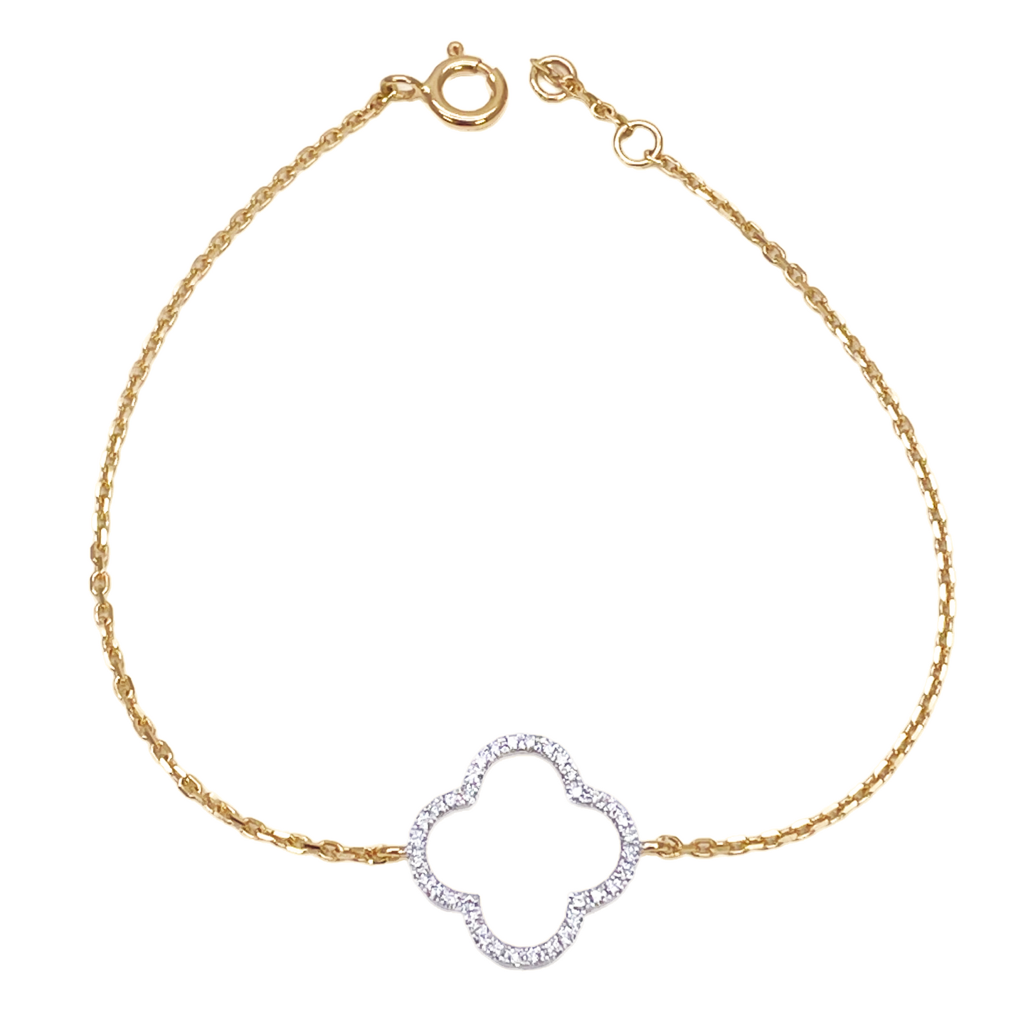 14ct Yellow Gold Elegant Open Flower Diamond Bracelet 0.15ct 7''inches