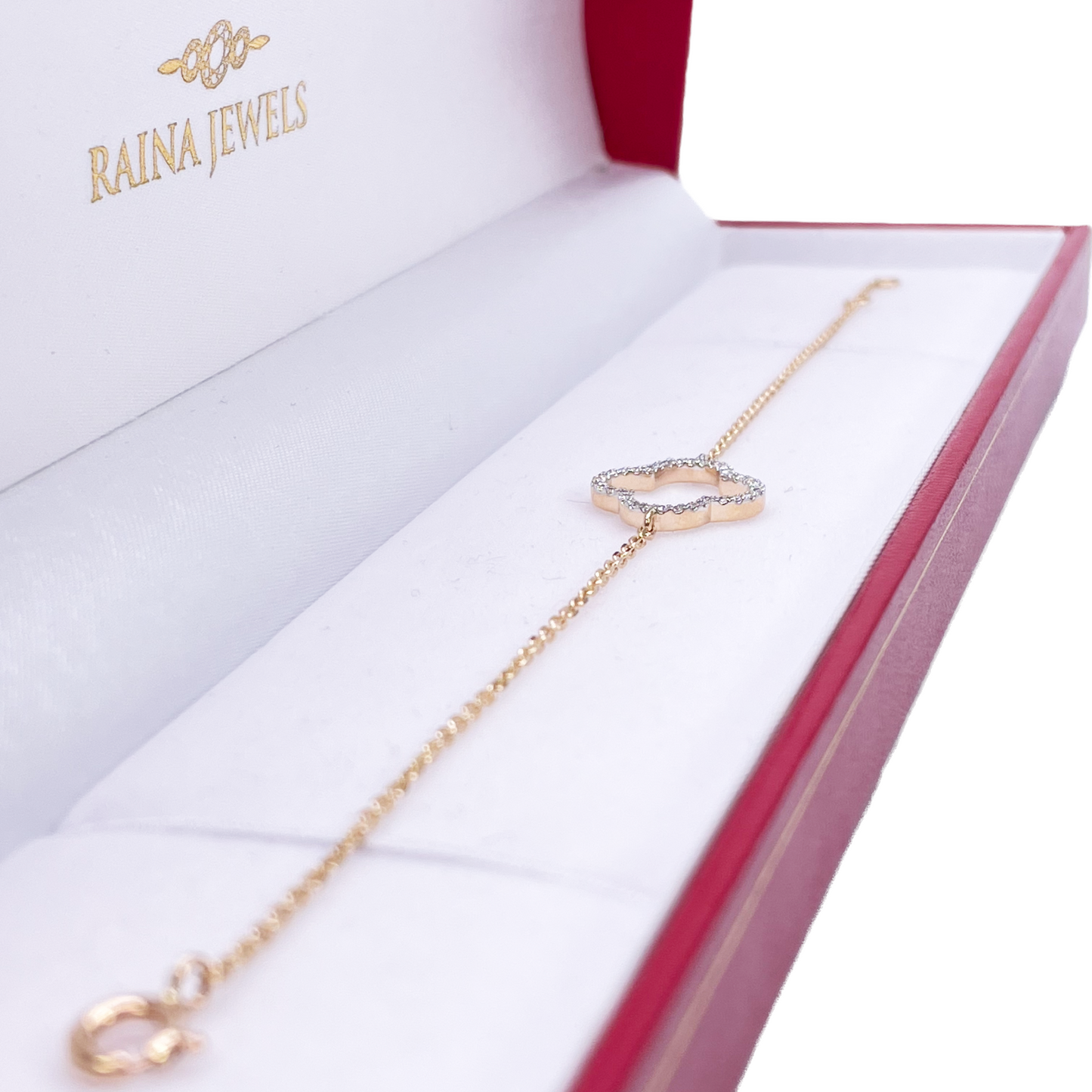 14ct Yellow Gold Elegant Open Flower Diamond Bracelet 0.15ct 7''inches