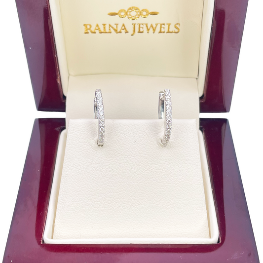 18ct White Gold Small Pave Diamond Hoop Earrings 0.20ct  Diamond Bracelets