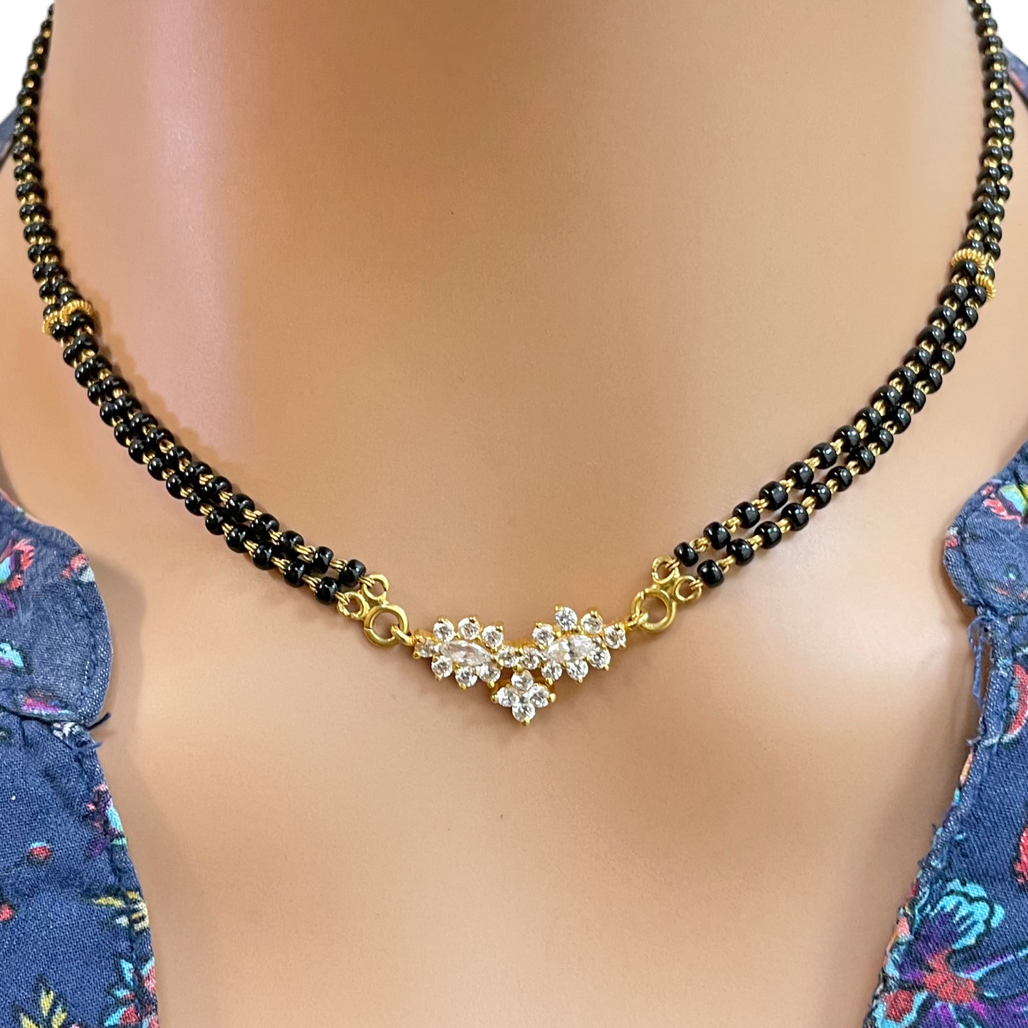 22ct Yellow Gold 2 Strand Sparkly Beaded Mangalsutra Necklace 16Inches