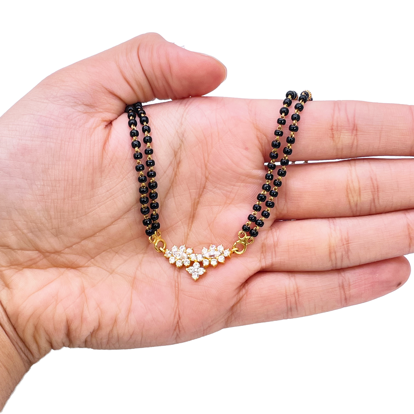 22ct Yellow Gold 2 Strand Sparkly Beaded Mangalsutra Necklace 16Inches