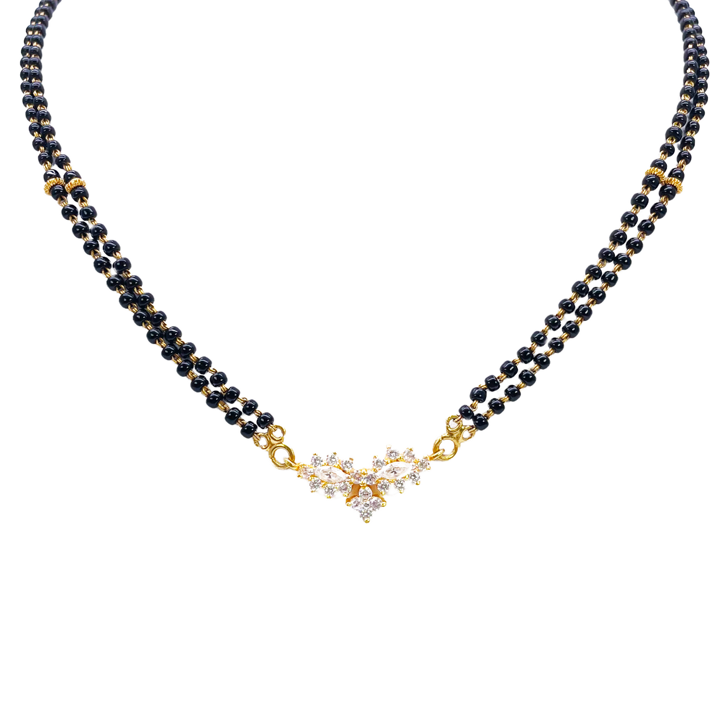 22ct Yellow Gold 2 Strand Sparkly Beaded Mangalsutra Necklace 16Inches