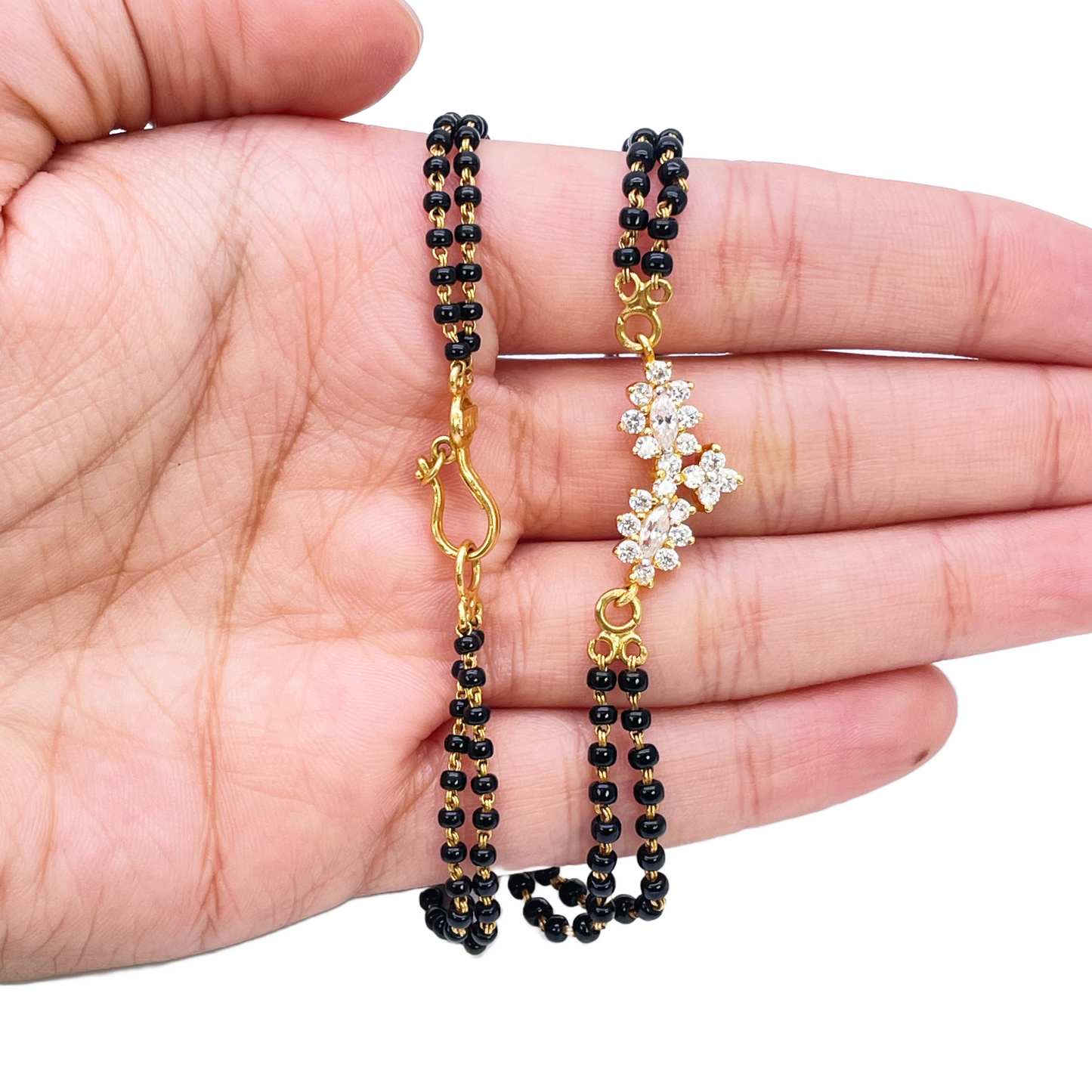 22ct Yellow Gold 2 Strand Sparkly Beaded Mangalsutra Necklace 16Inches