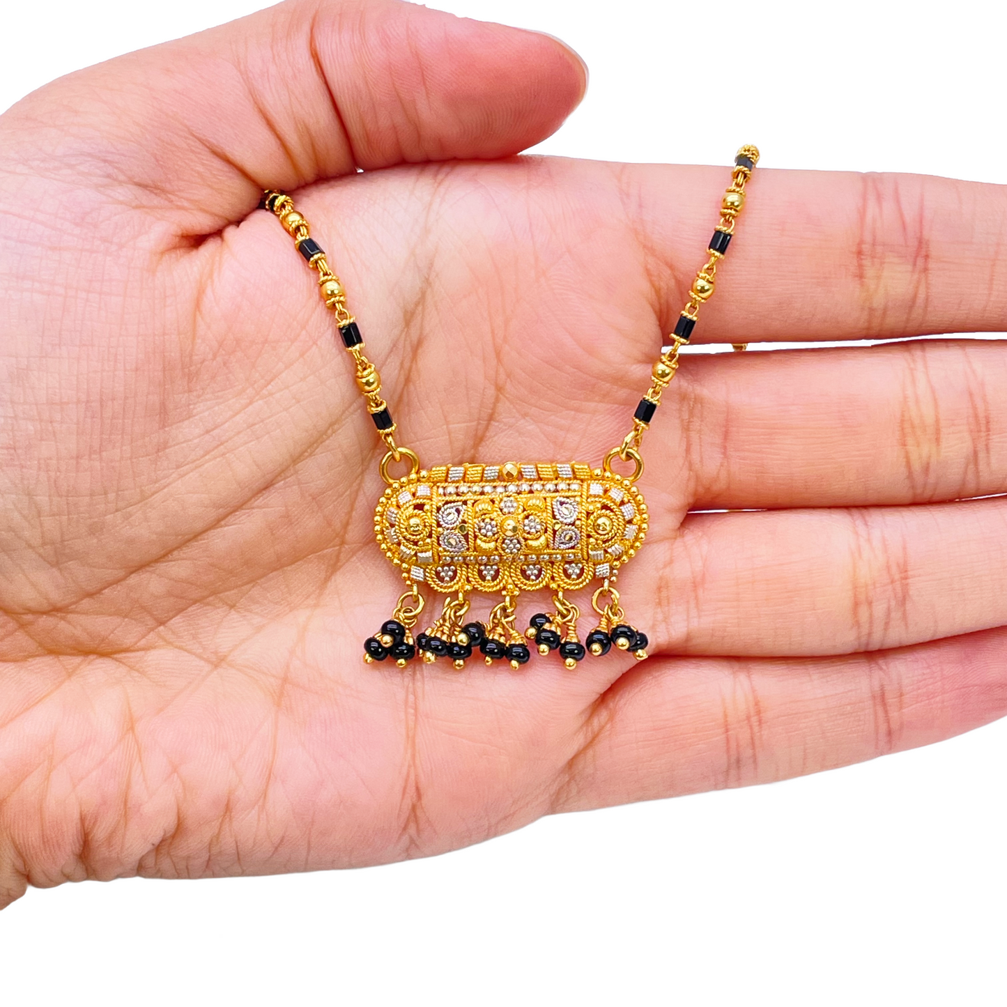22ct Yellow Gold A Beautiful Two-Tone Traditional Indian Mangalsutra 16 inches  Mangalsutra Chains