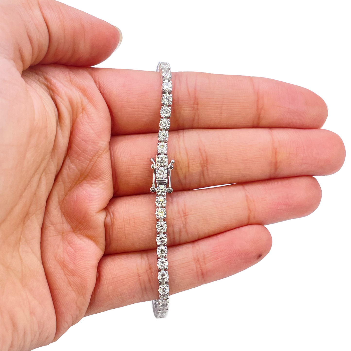 18ct White Gold Natural Diamond Tennis Bracelet Prong 4.99ct 7 Inches IGI Cert