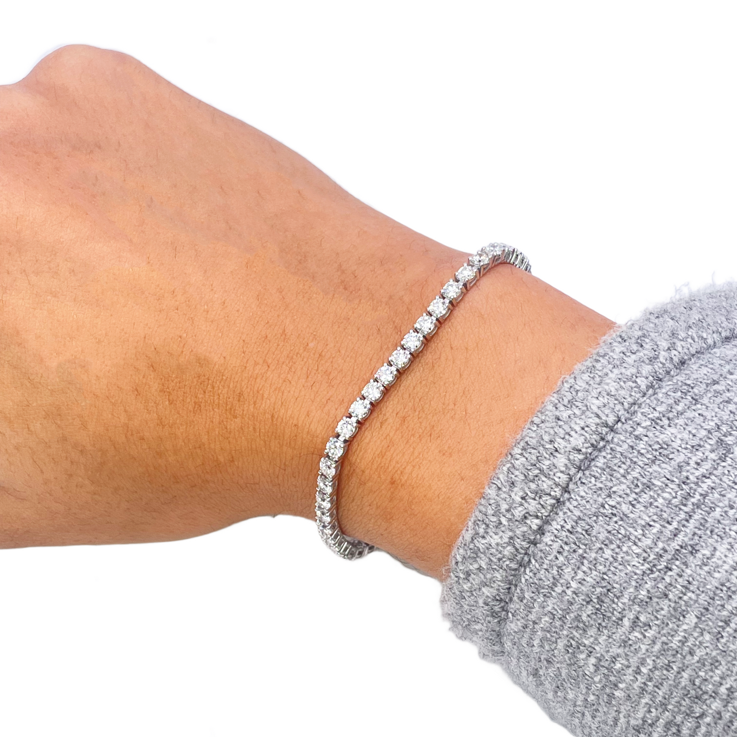 18ct White Gold Natural Diamond Tennis Bracelet Prong 4.99ct 7 Inches IGI Cert