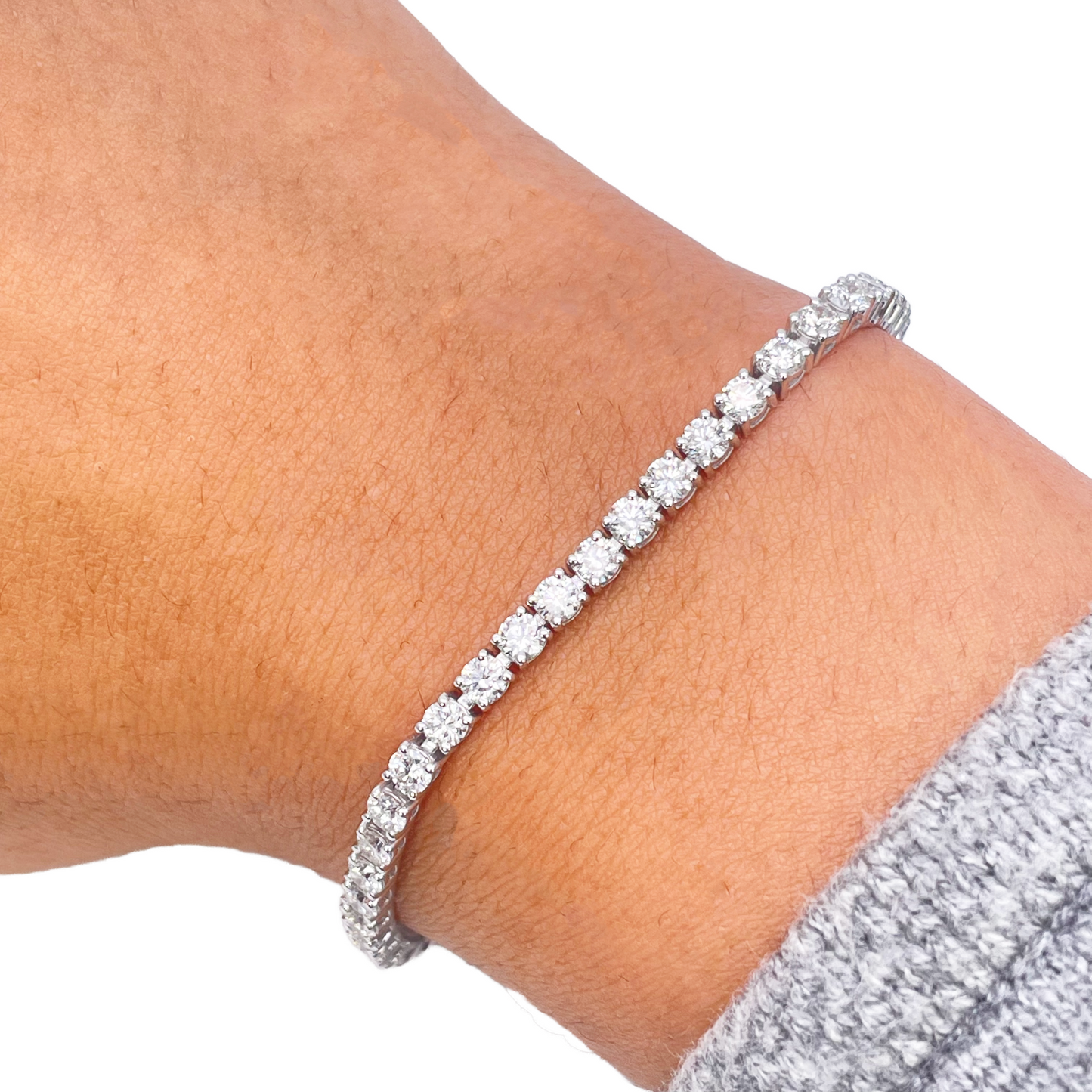18ct White Gold Natural Diamond Tennis Bracelet Prong 4.99ct 7 Inches IGI Cert