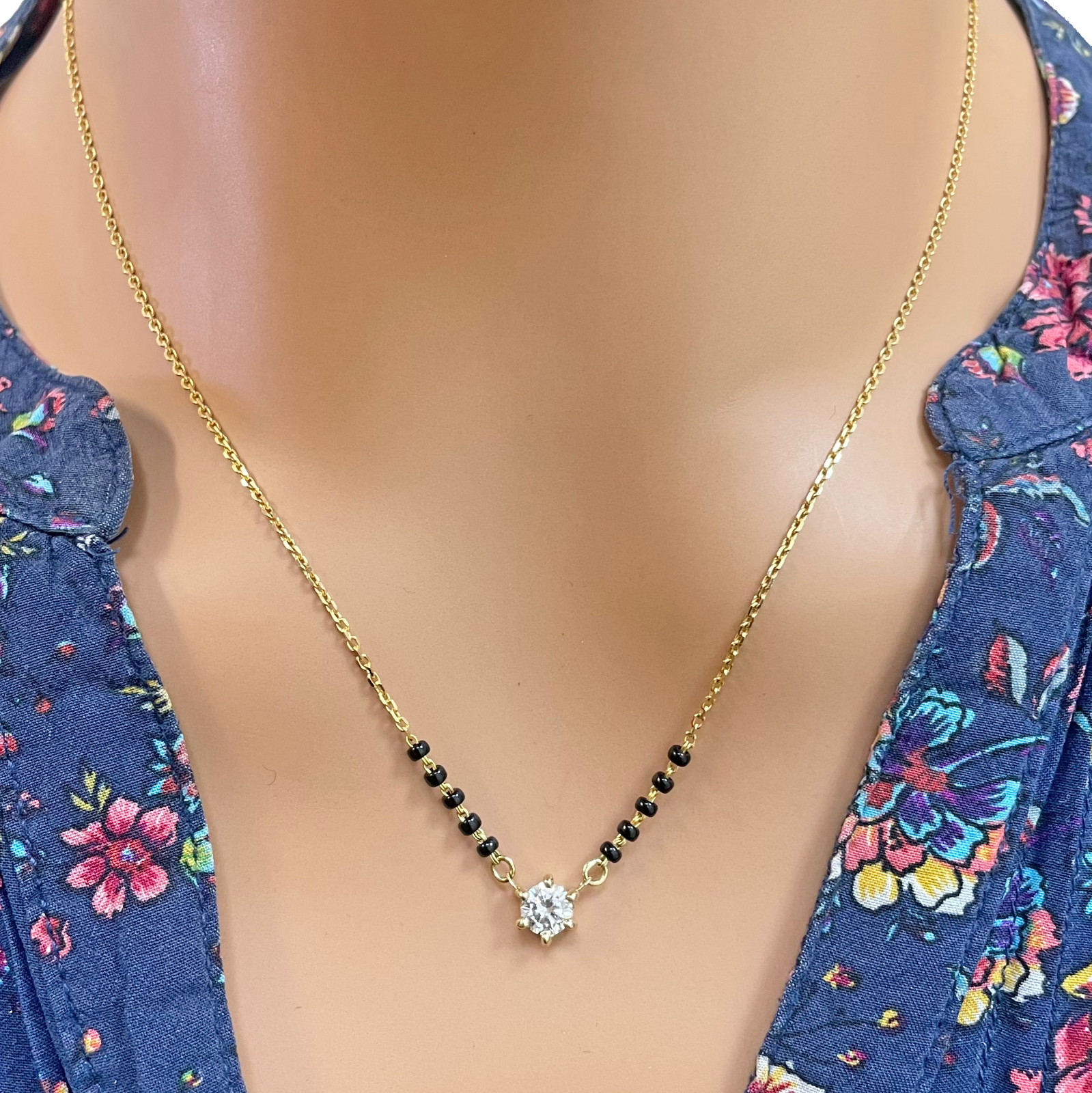 18ct YellowGold Lab Grown Diamond 6-Claw 0.50ct Beaded Mangalsutra Necklace IGI  Mangalsutra Chains