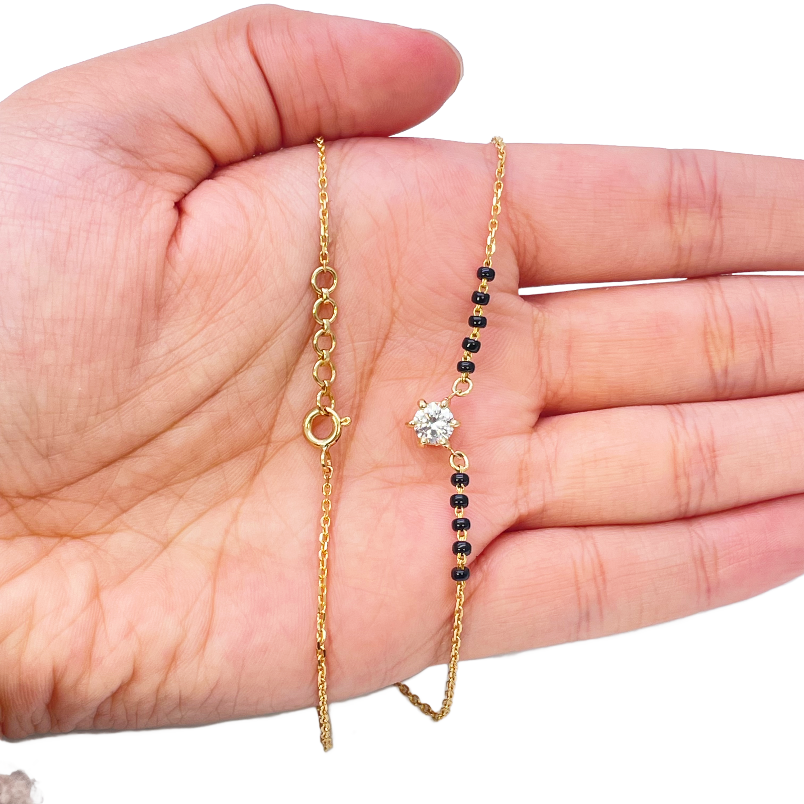 18ct YellowGold Lab Grown Diamond 6-Claw 0.50ct Beaded Mangalsutra Necklace IGI  Mangalsutra Chains