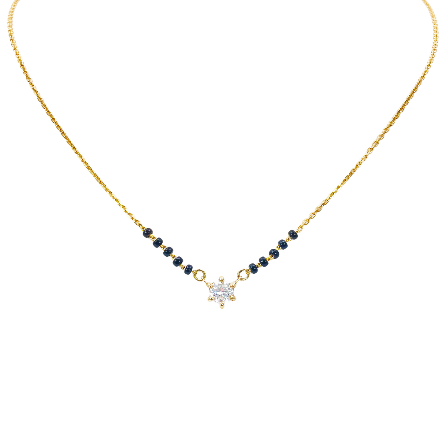 18ct YellowGold Lab Grown Diamond 6-Claw 0.50ct Beaded Mangalsutra Necklace IGI  Mangalsutra Chains