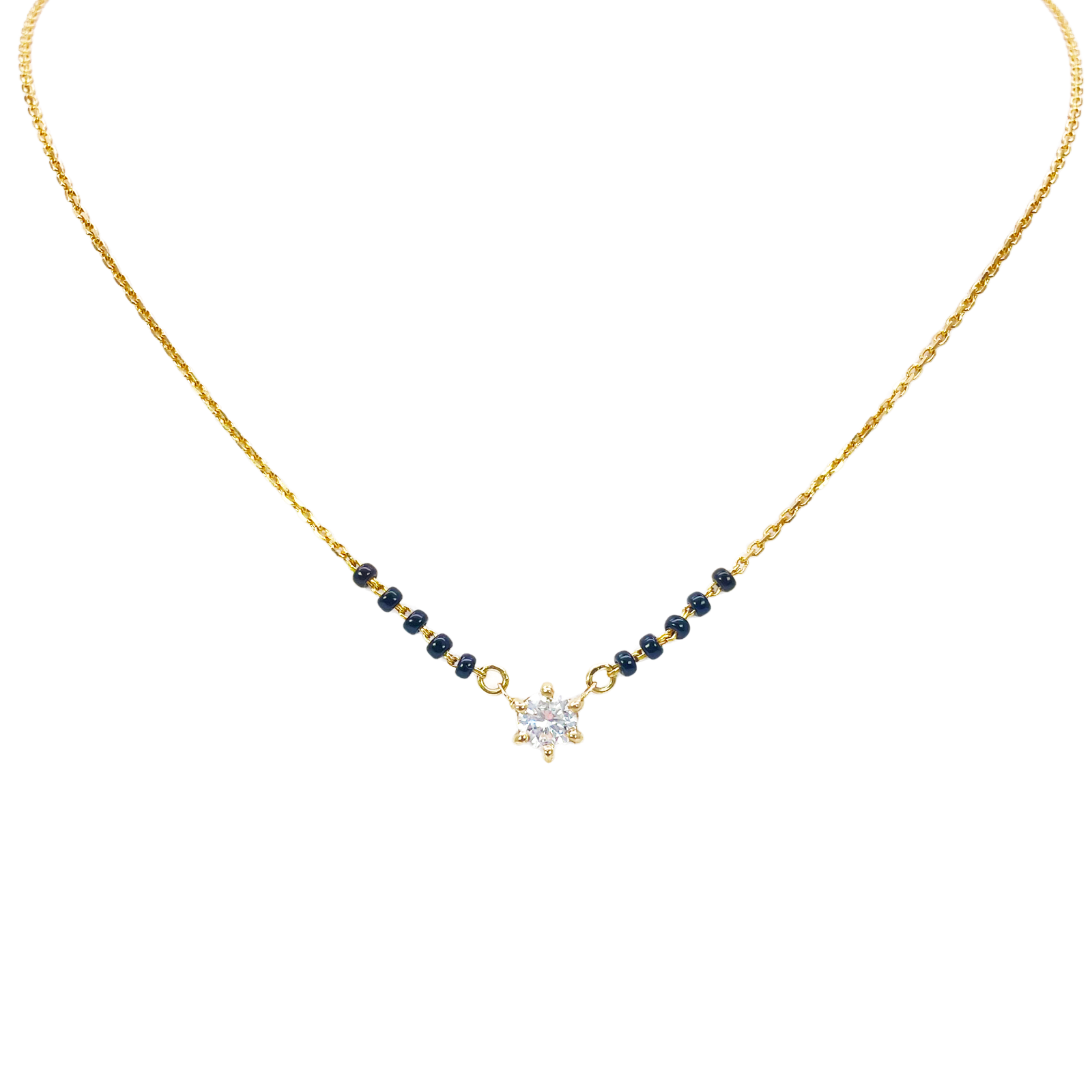 18ct YellowGold Lab Grown Diamond 6-Claw 0.50ct Beaded Mangalsutra Necklace IGI  Mangalsutra Chains
