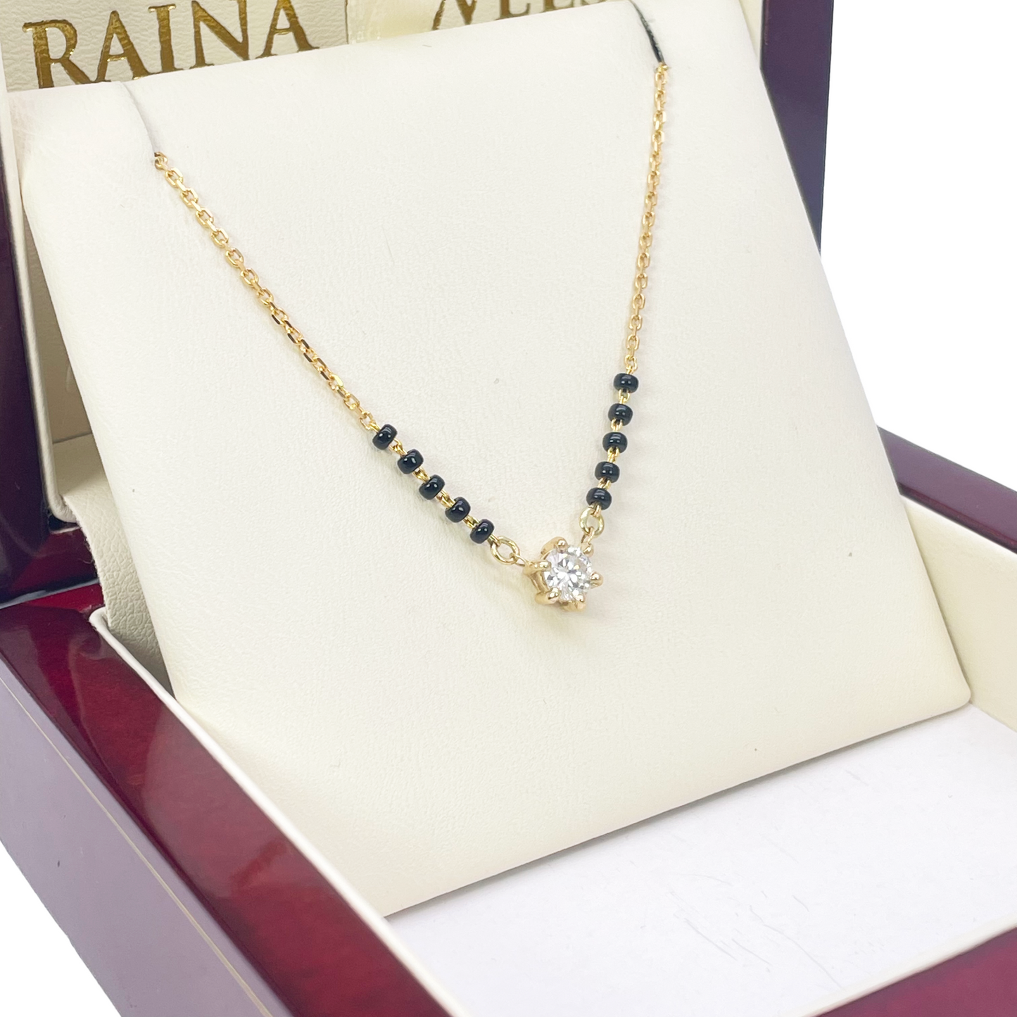 18ct YellowGold Lab Grown Diamond 6-Claw 0.50ct Beaded Mangalsutra Necklace IGI  Mangalsutra Chains