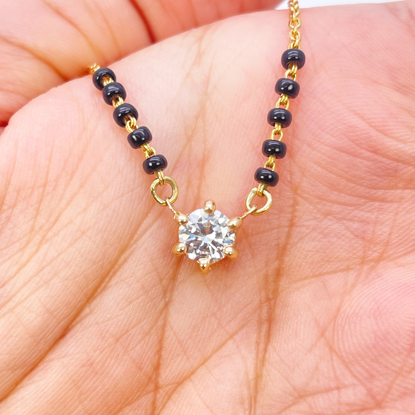 18ct YellowGold Lab Grown Diamond 6-Claw 0.50ct Beaded Mangalsutra Necklace IGI  Mangalsutra Chains