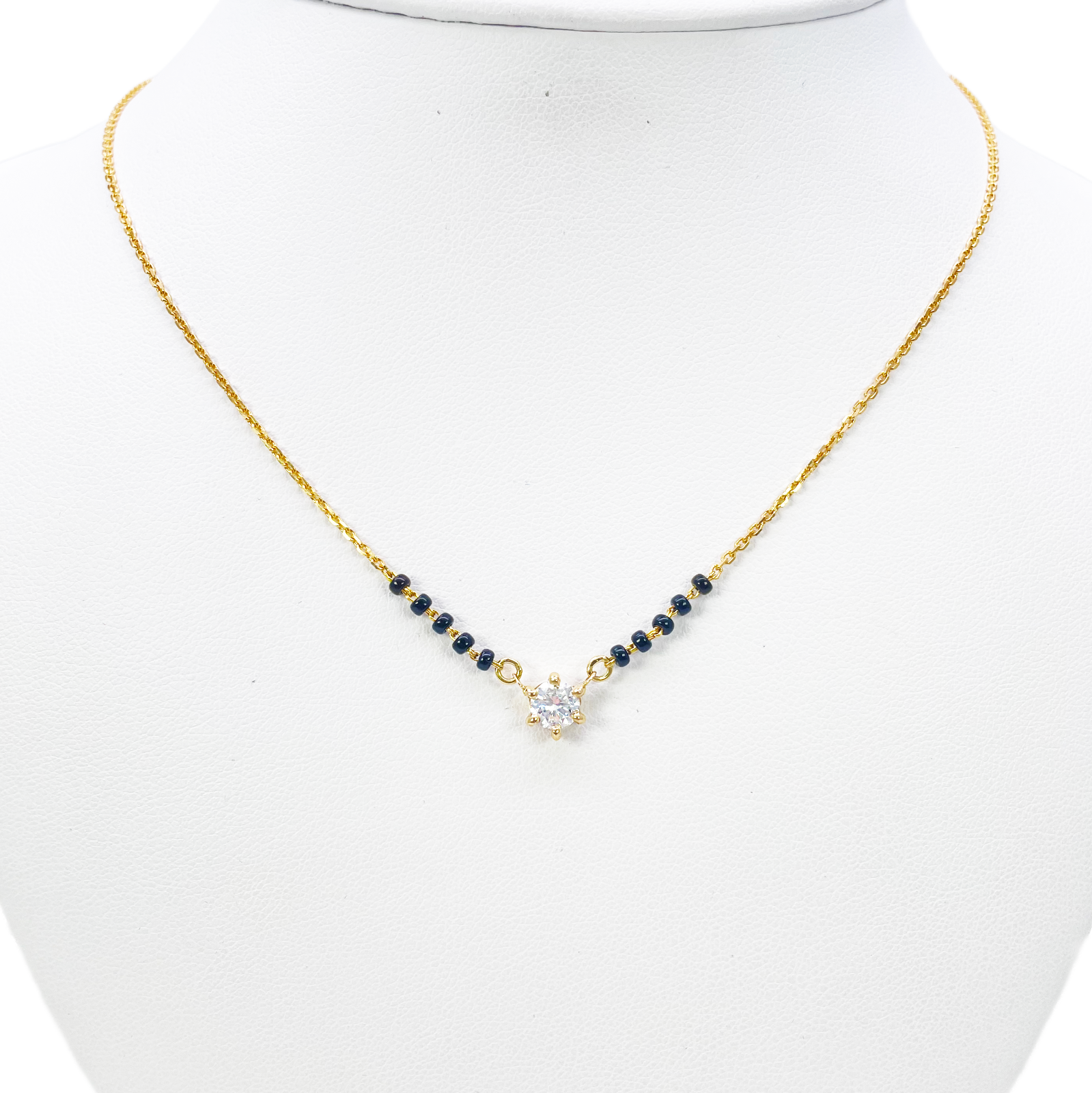18ct YellowGold Lab Grown Diamond 6-Claw 0.50ct Beaded Mangalsutra Necklace IGI  Mangalsutra Chains