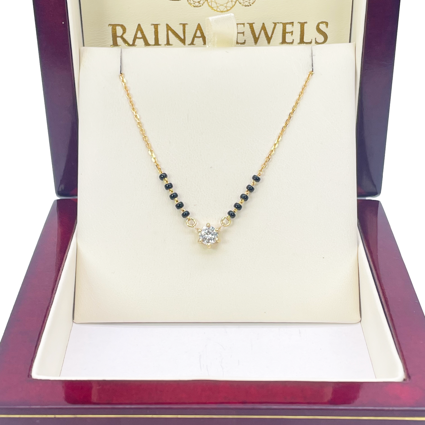 18ct YellowGold Lab Grown Diamond 6-Claw 0.50ct Beaded Mangalsutra Necklace IGI  Mangalsutra Chains