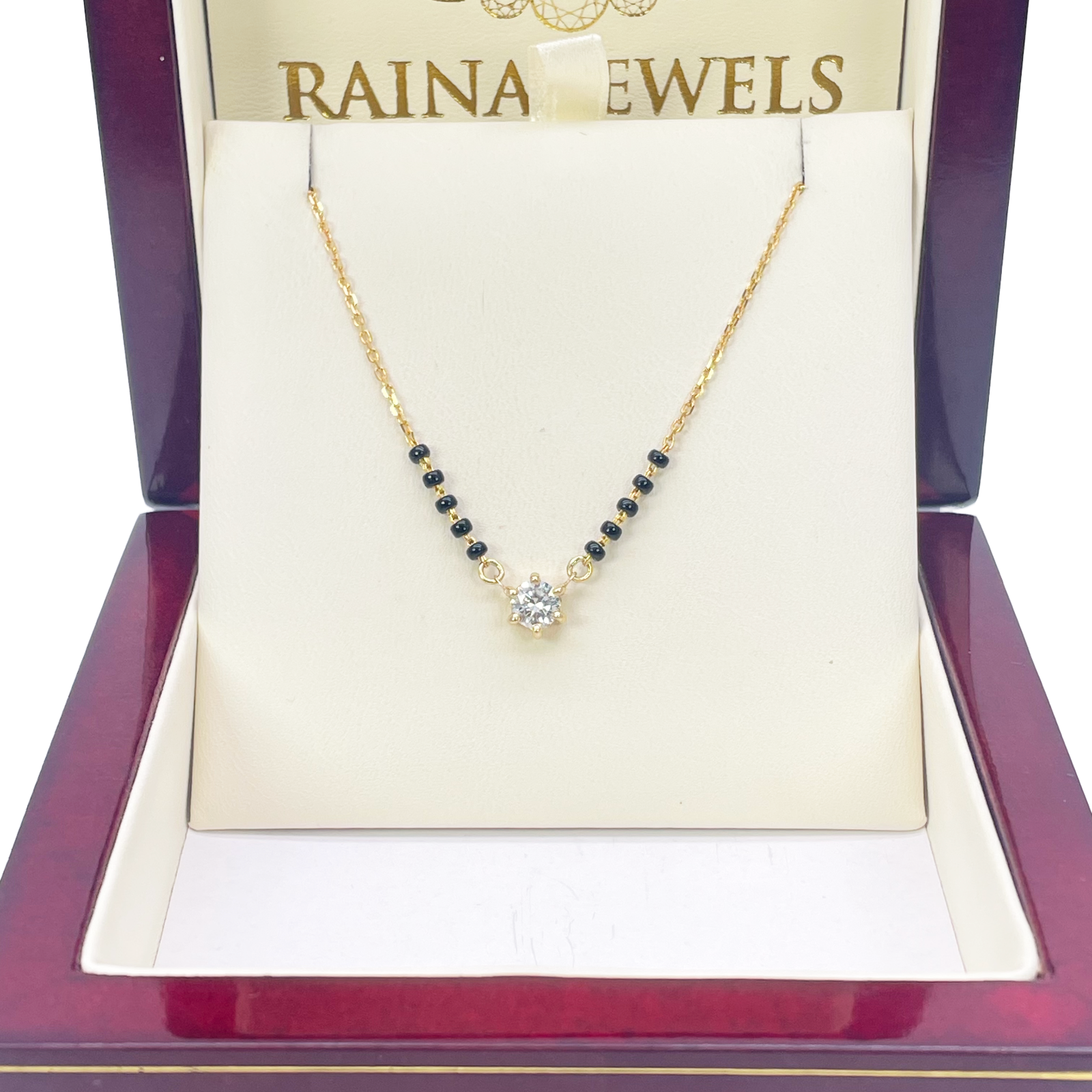 18ct YellowGold Lab Grown Diamond 6-Claw 0.50ct Beaded Mangalsutra Necklace IGI  Mangalsutra Chains