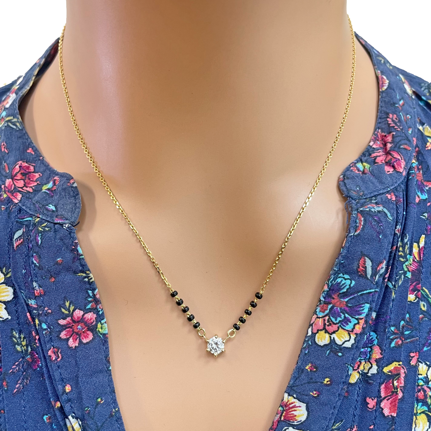 18ct YellowGold Lab Grown Diamond 6-Claw 0.50ct Beaded Mangalsutra Necklace IGI  Mangalsutra Chains