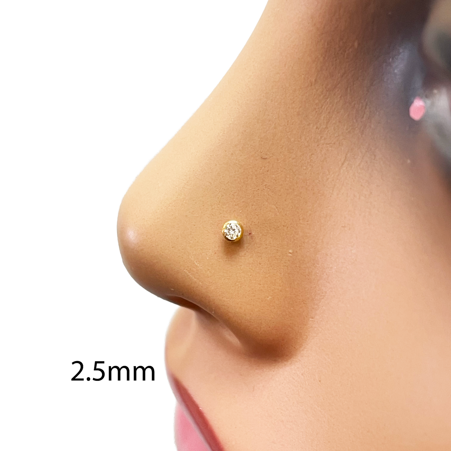 22ct Yellow Gold & Cubic Zirconia Nose Studs/Nose Pin Screw Back (3.5MM-4.5MM)