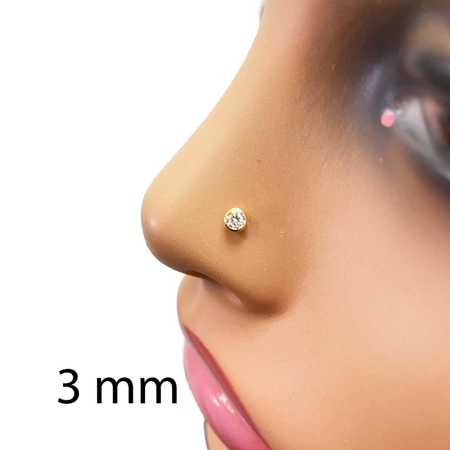 22ct Yellow Gold & Cubic Zirconia Nose Studs/Nose Pin Screw Back (3.5MM-4.5MM)