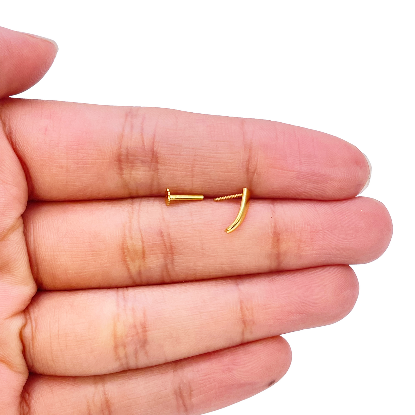 22ct Yellow Gold Plain High Polished Nose Stud/Pin 9mm Length