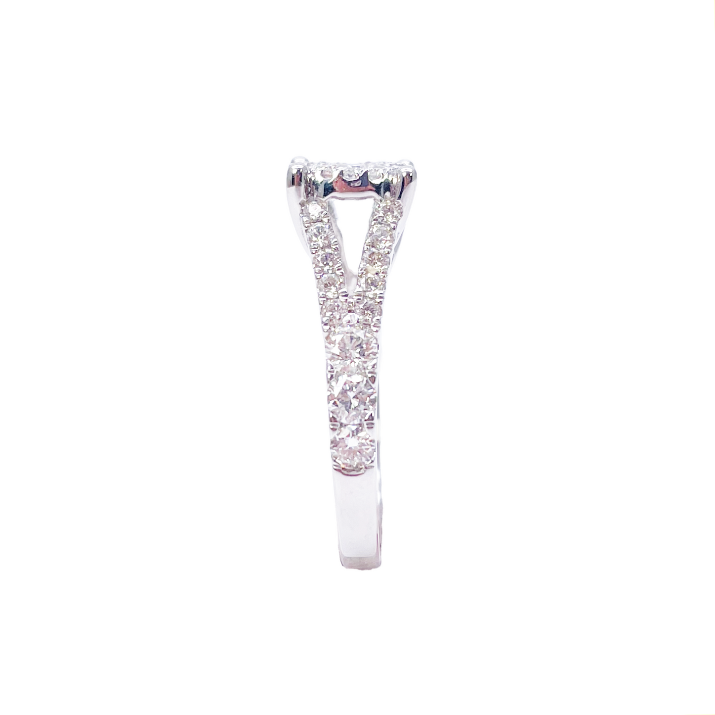 18ct White Gold Natural Round Diamond Cluster Split Shank Ring 1.00ct