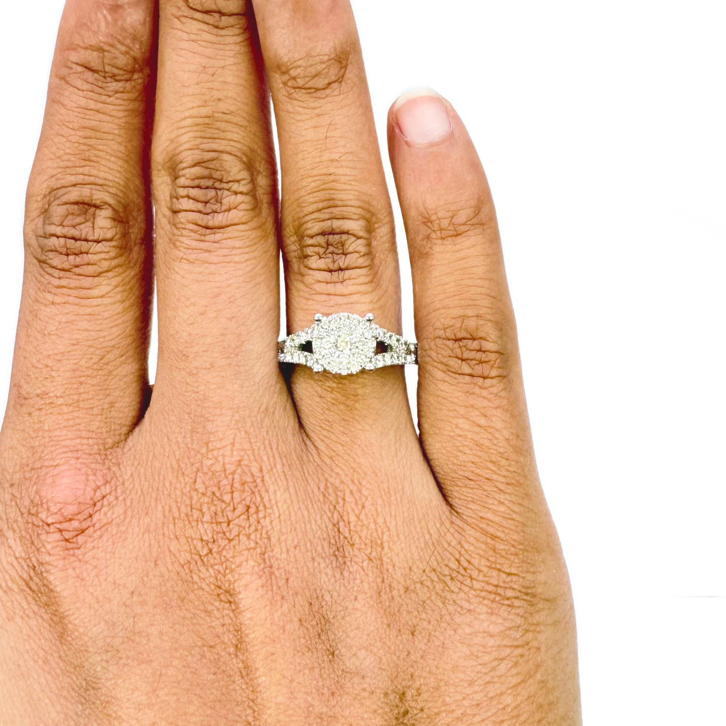 18ct White Gold Natural Round Diamond Cluster Split Shank Ring 1.00ct