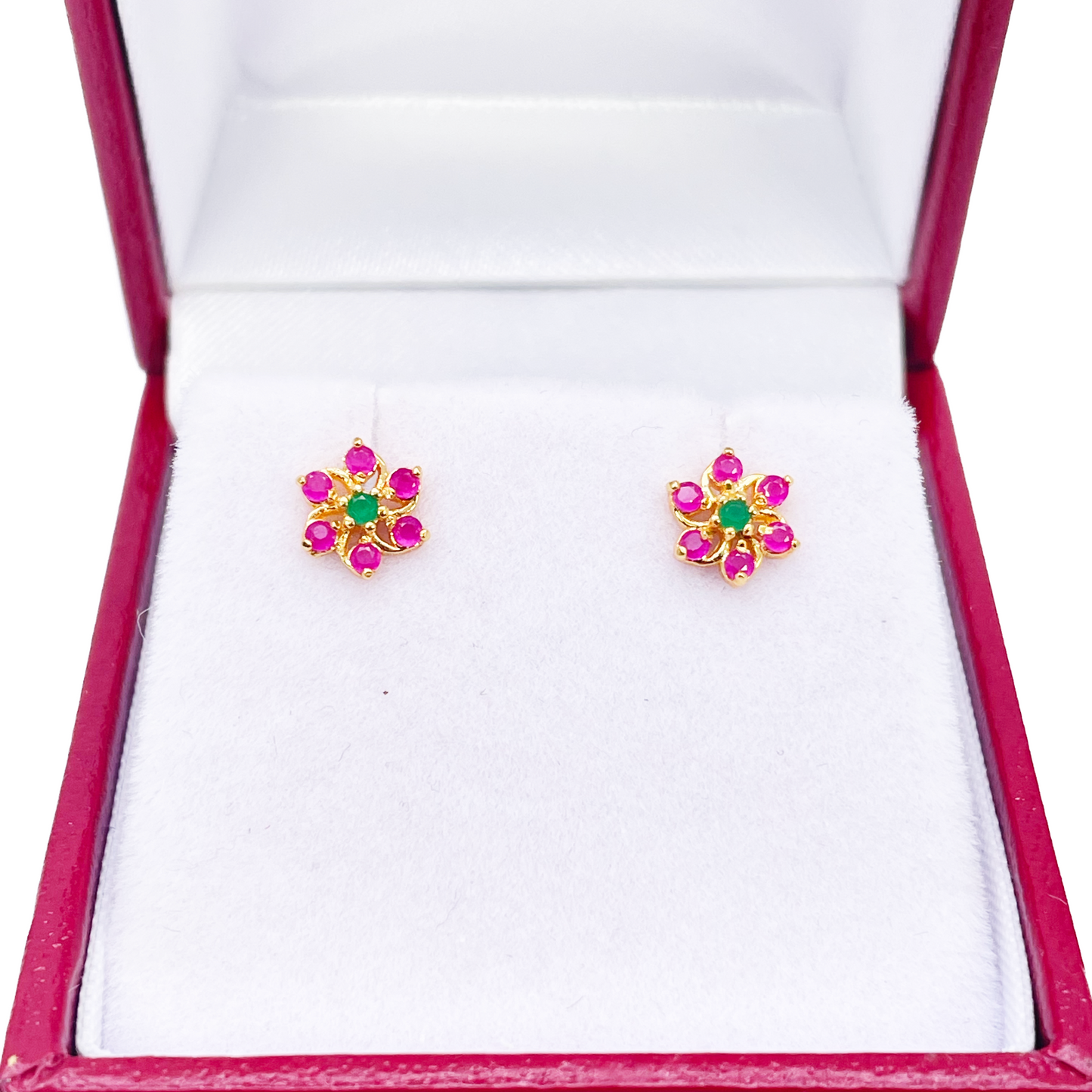 22ct Yellow Gold Children's Beautiful Flower Shaped Small Gemstone Stud Earrings