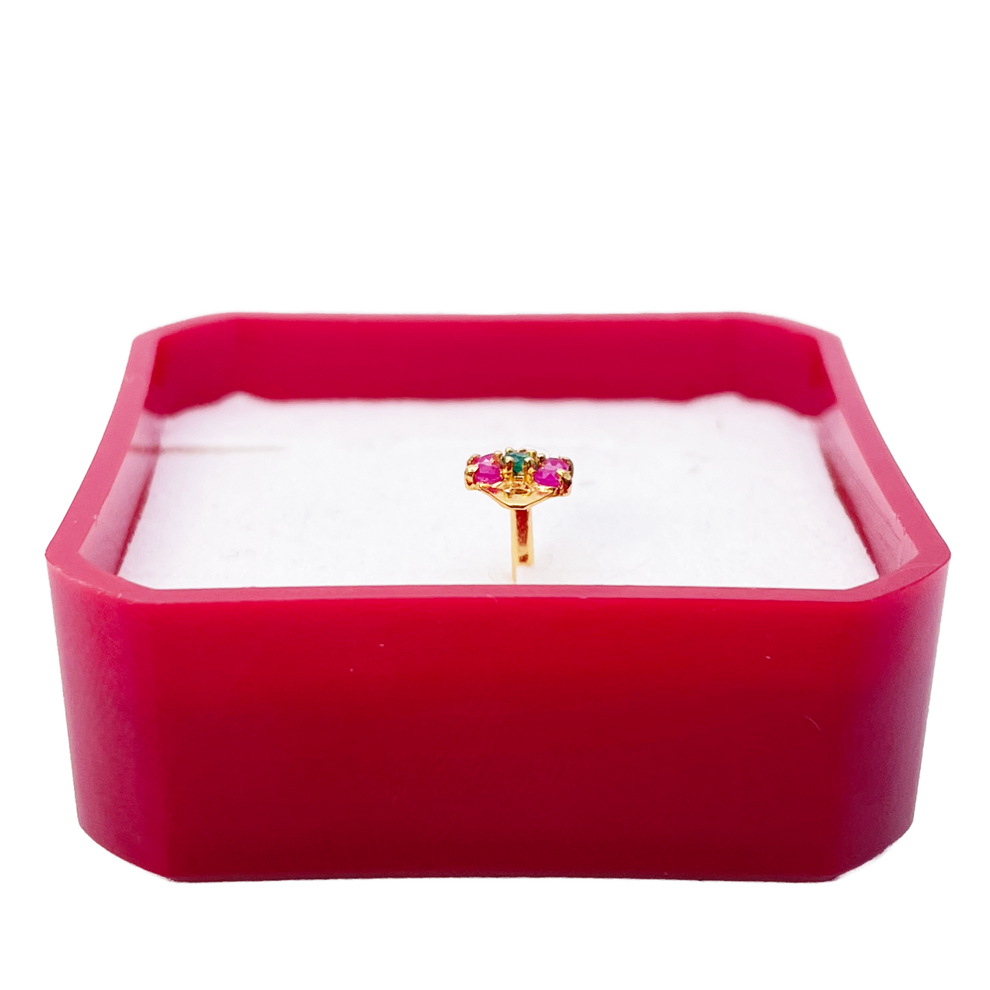 22ct Yellow Gold Floral Shaped Red & Green Gemstone Nose Pin/Stud 5.1mm Width