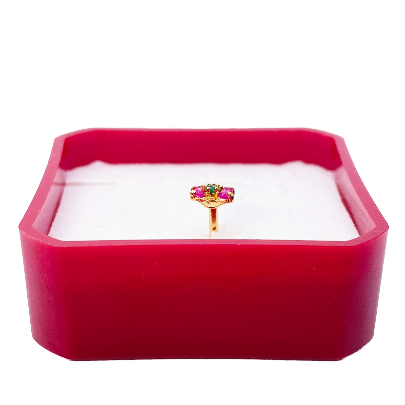 22ct Yellow Gold Floral Shaped Red & Green Gemstone Nose Pin/Stud 5.1mm Width