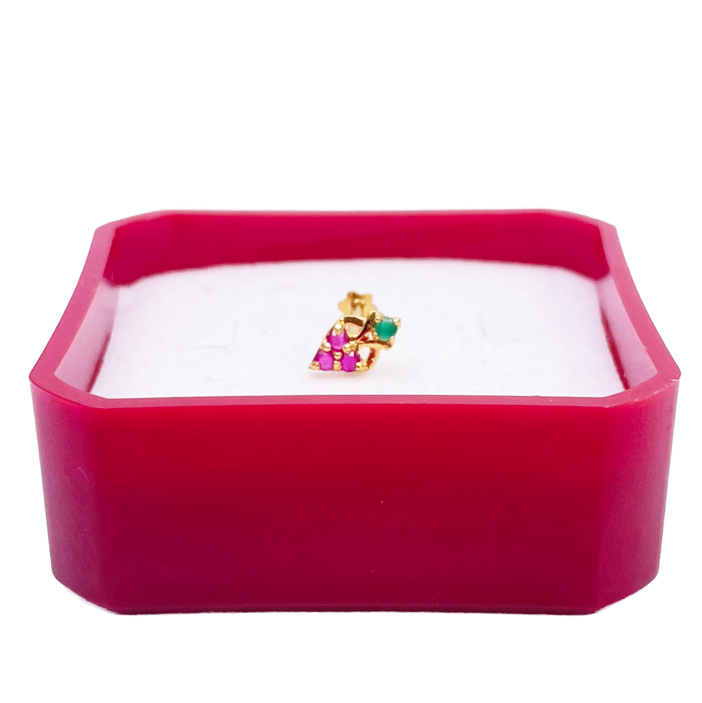 22ct Yellow Gold Fruit Red & Green Gemstone Nose Pin/Stud 4mm Width