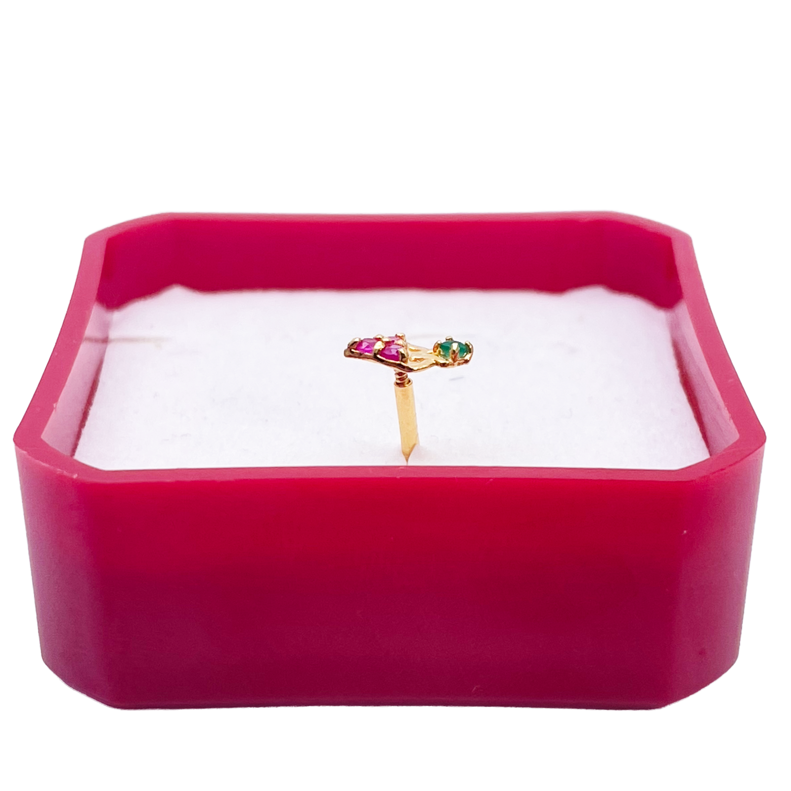 22ct Yellow Gold Fruit Red & Green Gemstone Nose Pin/Stud 4mm Width