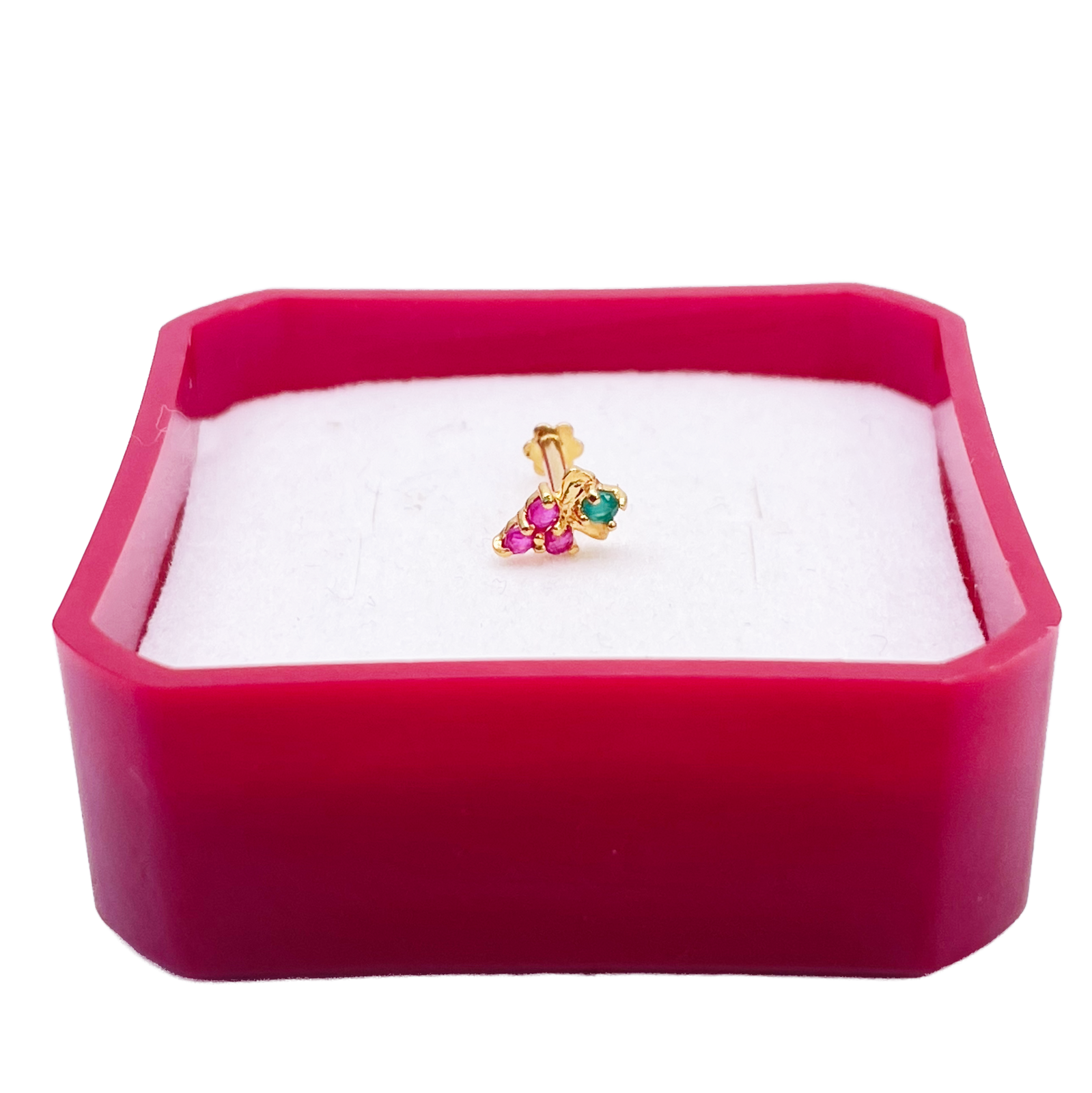 22ct Yellow Gold Fruit Red & Green Gemstone Nose Pin/Stud 4mm Width