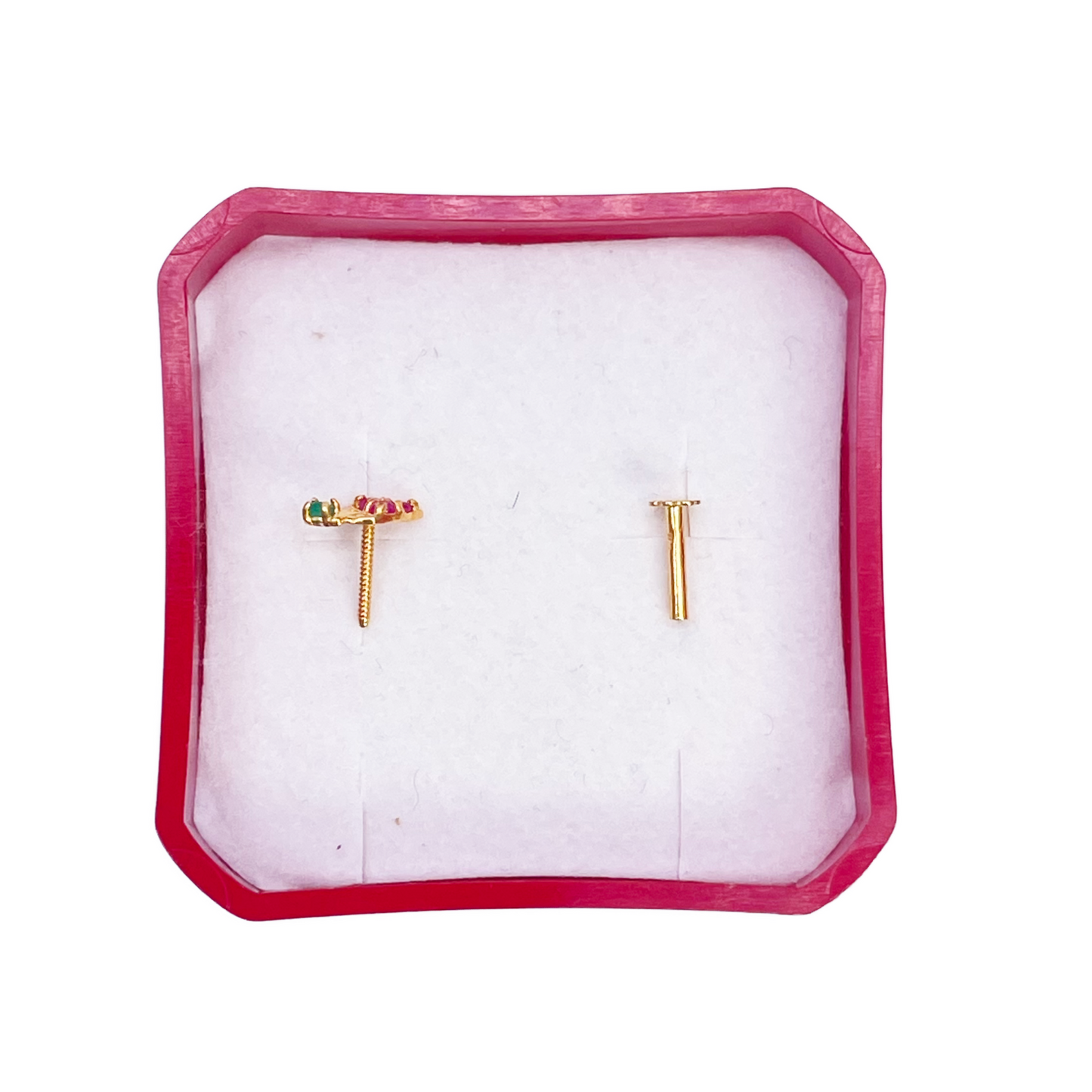 22ct Yellow Gold Fruit Red & Green Gemstone Nose Pin/Stud 4mm Width