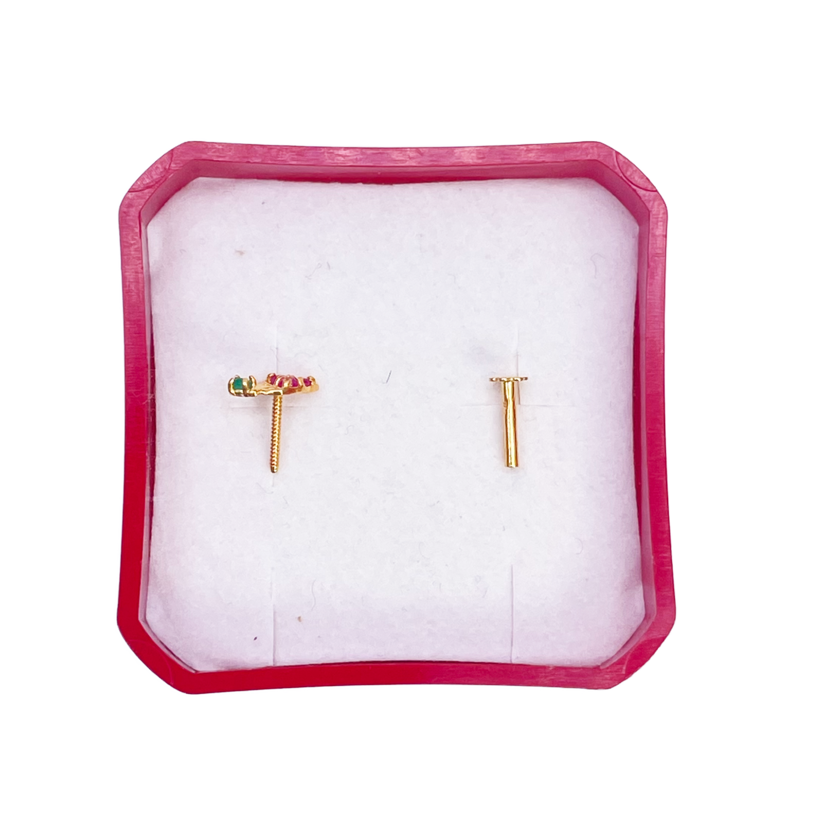 22ct Yellow Gold Fruit Red & Green Gemstone Nose Pin/Stud 4mm Width