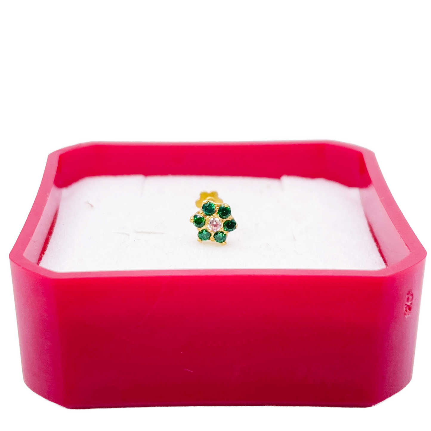 22ct Yellow Gold Floral Green Cubic Zirconia Nose Pin/Stud 5mm Width