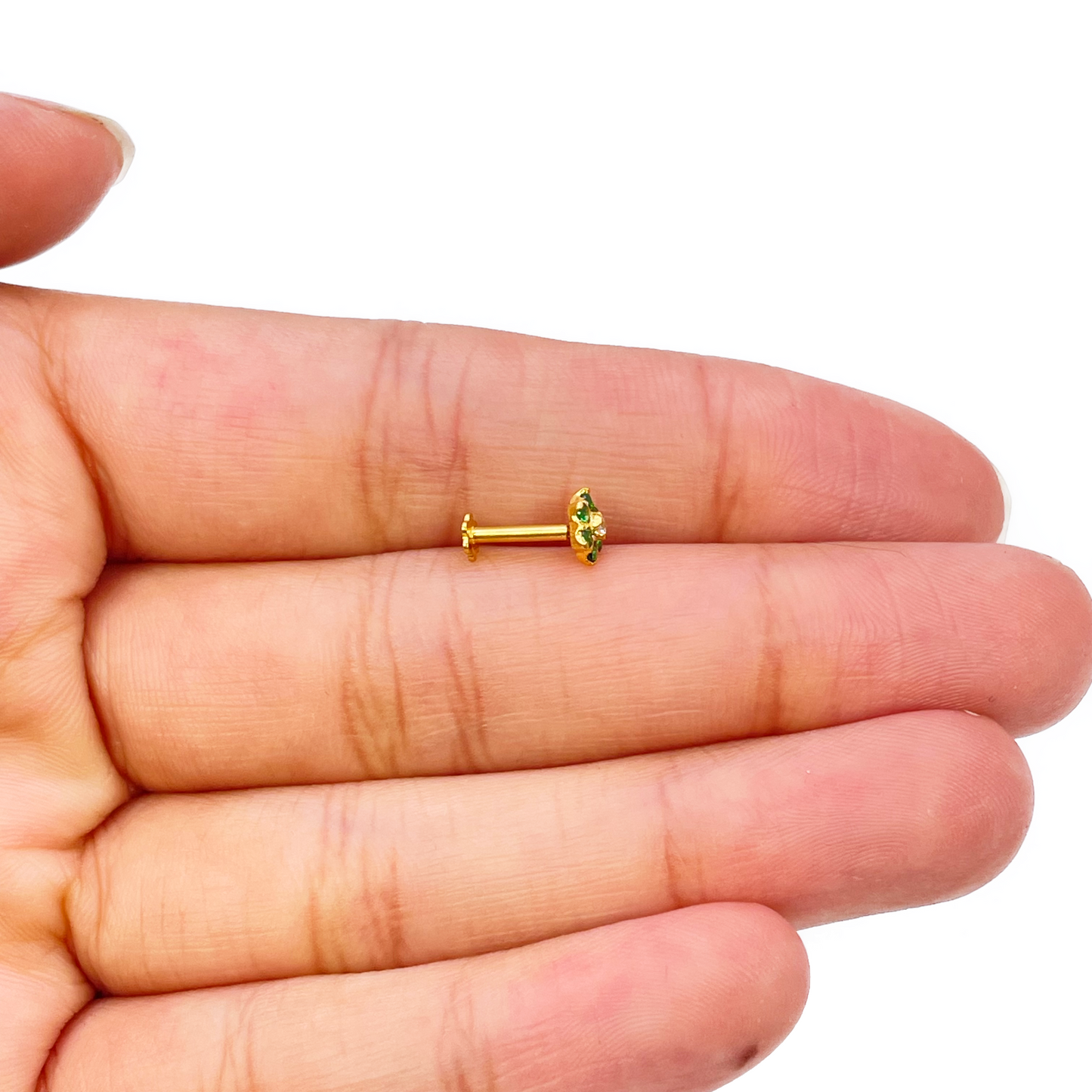 22ct Yellow Gold Floral Green Cubic Zirconia Nose Pin/Stud 5mm Width