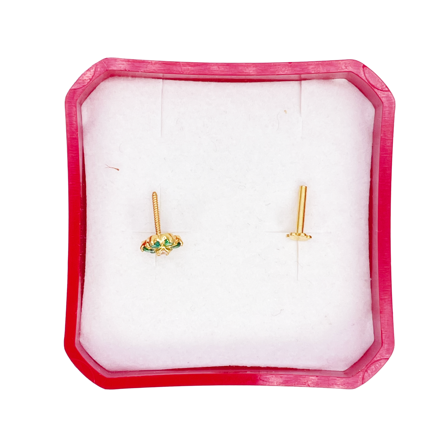 22ct Yellow Gold Floral Green Cubic Zirconia Nose Pin/Stud 5mm Width