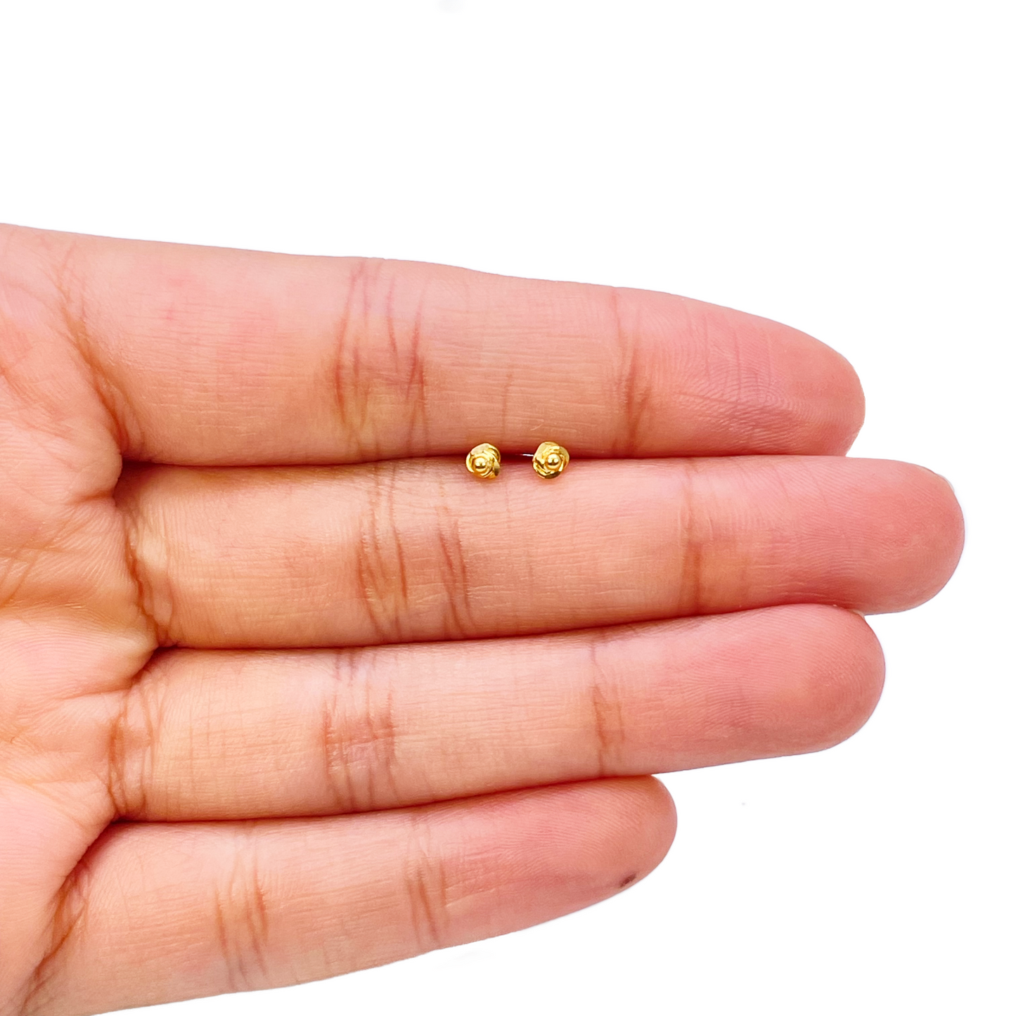 22ct Yellow Gold Plain High Polished Rose Children's Earrings 3mm Width