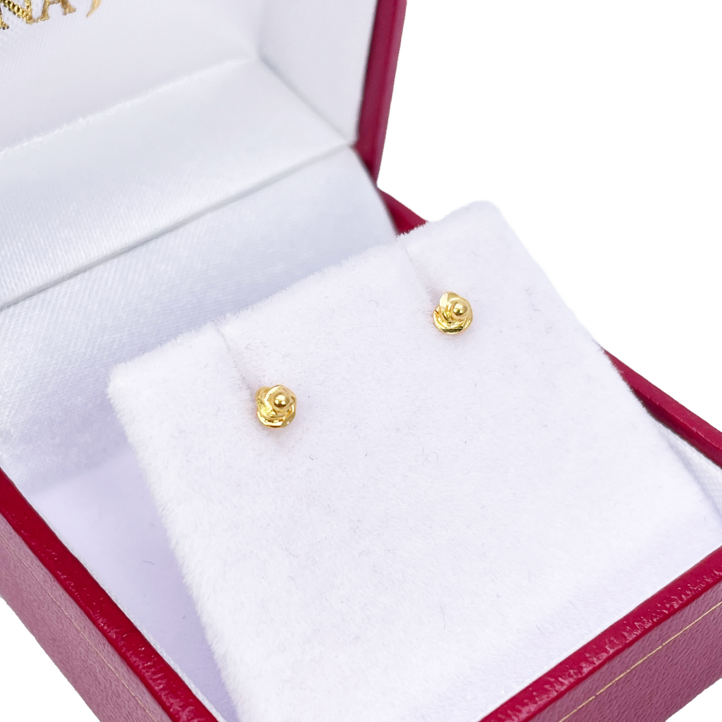 22ct Yellow Gold Plain High Polished Rose Children's Earrings 3mm Width