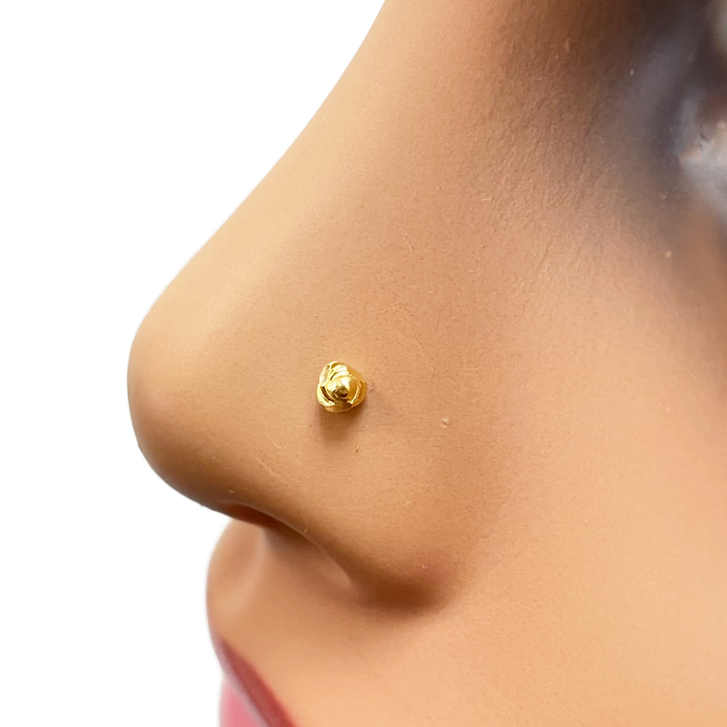 22ct Yellow Gold Plain High Polished Diamond Cut Rose Nose Stud/Pin 3mm Length
