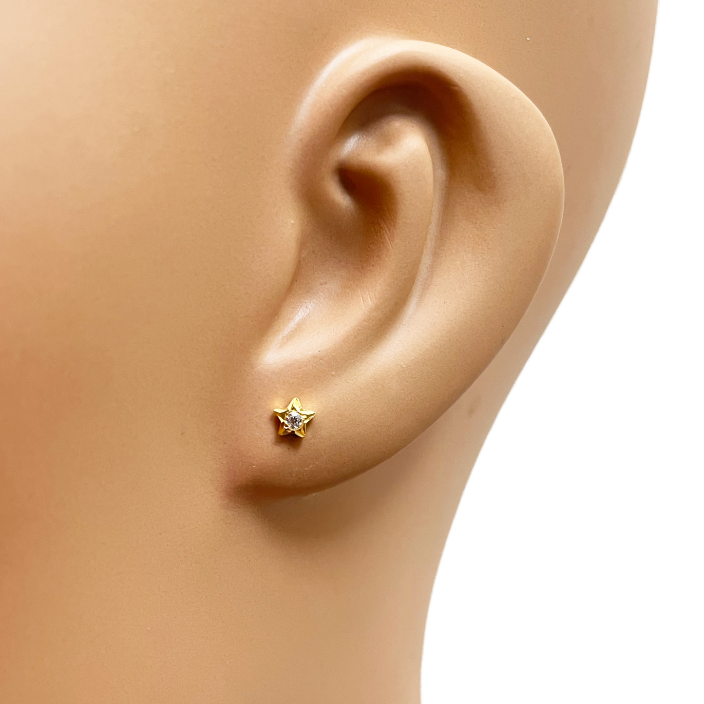 22ct Yellow Gold High Polished Cubic Zirconia Small Star Children's Earrings 4mm Width
