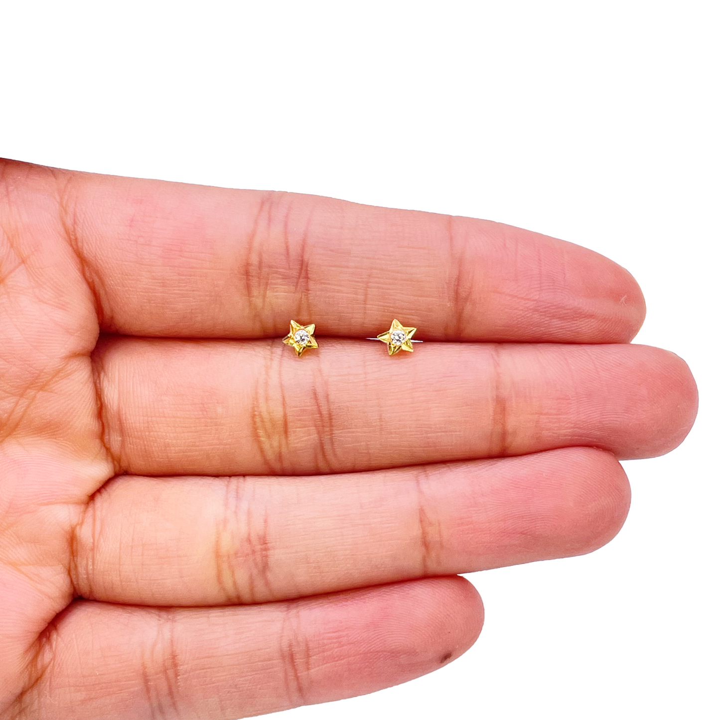 22ct Yellow Gold High Polished Cubic Zirconia Small Star Children's Earrings 4mm Width