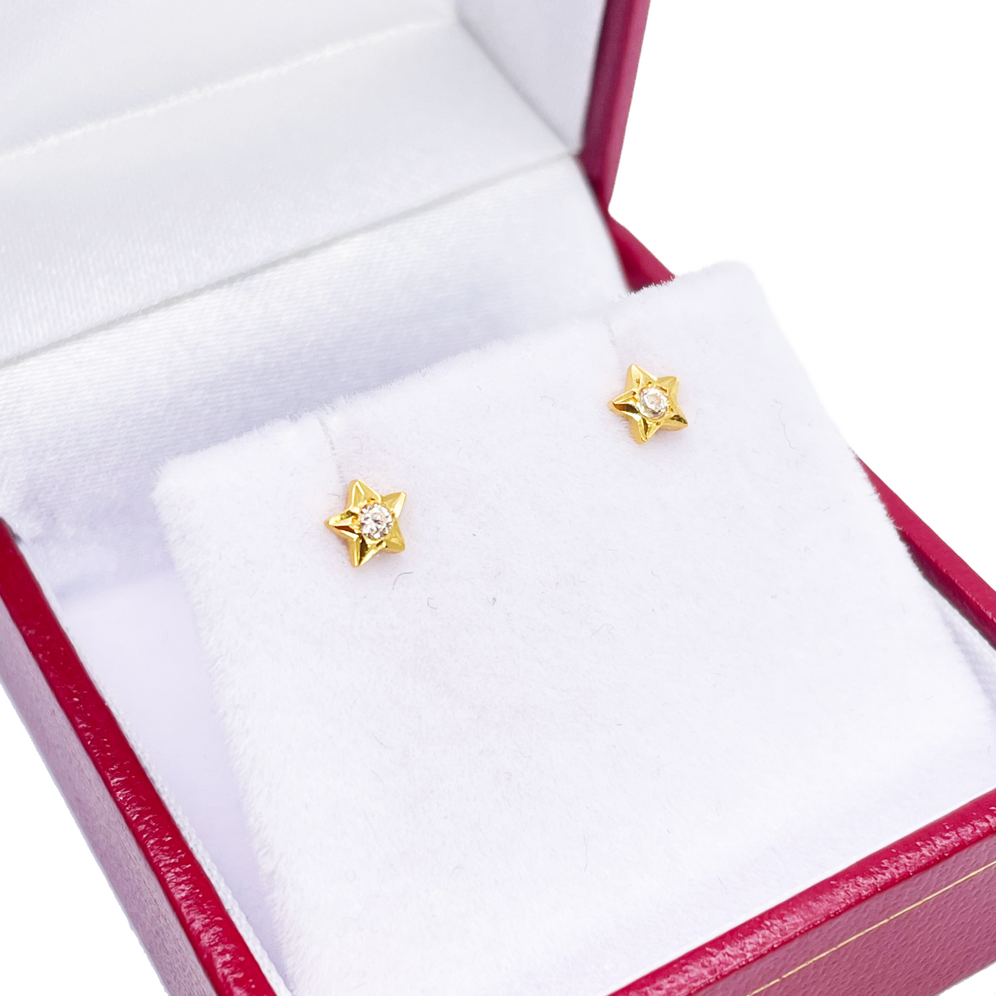 22ct Yellow Gold High Polished Cubic Zirconia Small Star Children's Earrings 4mm Width
