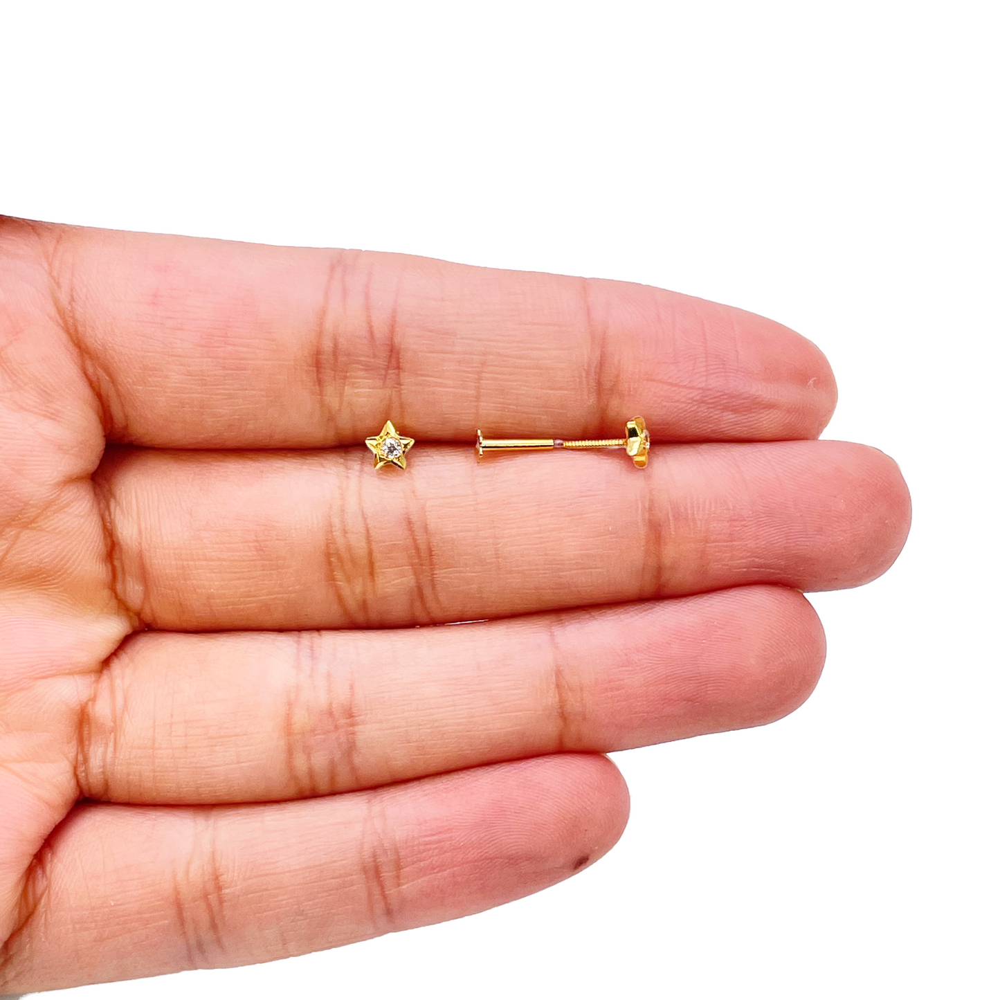 22ct Yellow Gold High Polished Cubic Zirconia Small Star Children's Earrings 4mm Width