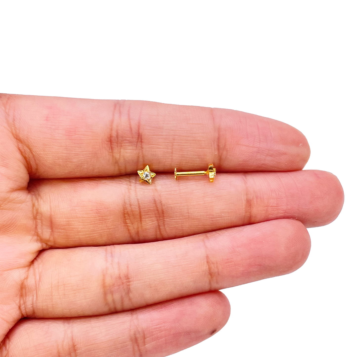22ct Yellow Gold High Polished Cubic Zirconia Small Star Children's Earrings 4mm Width